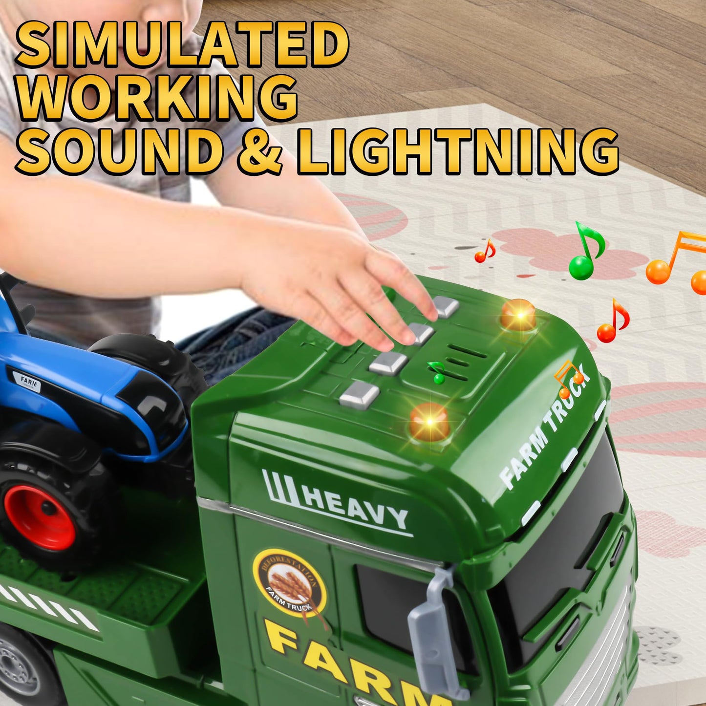 Dwi Dowellin Large Flatbed Semi Truck Toy – 3-in-1 Farm Vehicles for Kids 1–6