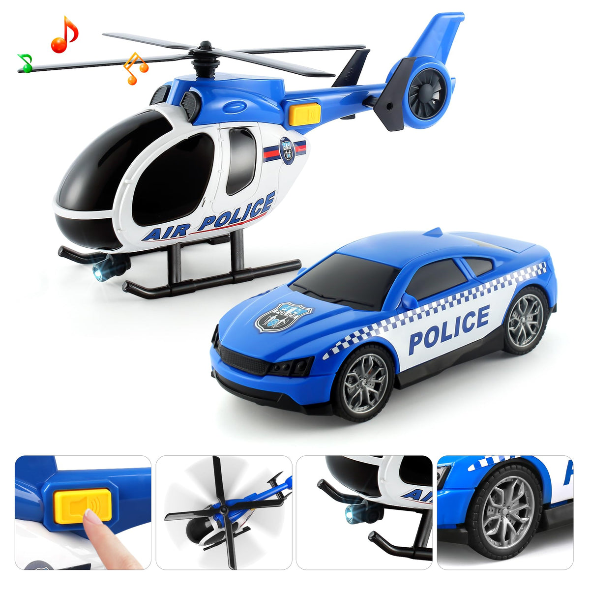 Dwi Dowellin 3-in-1 Toddler Police Truck Set – 25" Semi Truck with Helicopter & Racing Car for Ages 2-6