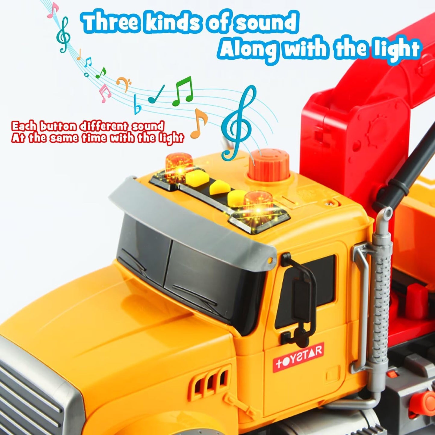 Dwi Dowellin 15-Inch Friction-Powered Tow Truck Toy with Roadster – Lights & Sounds for Kids 3-7