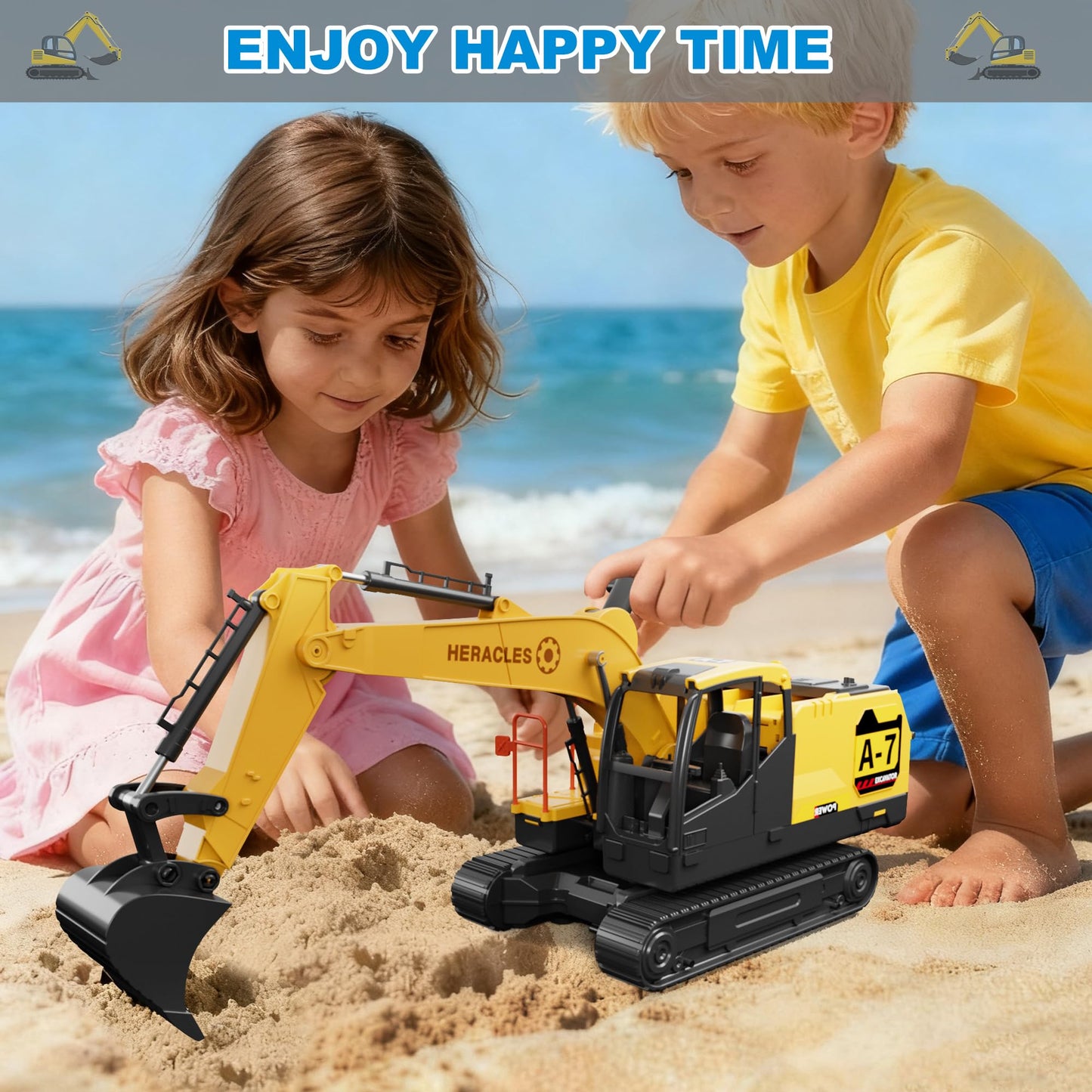 Dwi Dowellin Excavator Toy Set – 6 Metal Racing Cars, 2 Engineering Vehicles, Foldable Ejection Vehicle with Lights & Sound