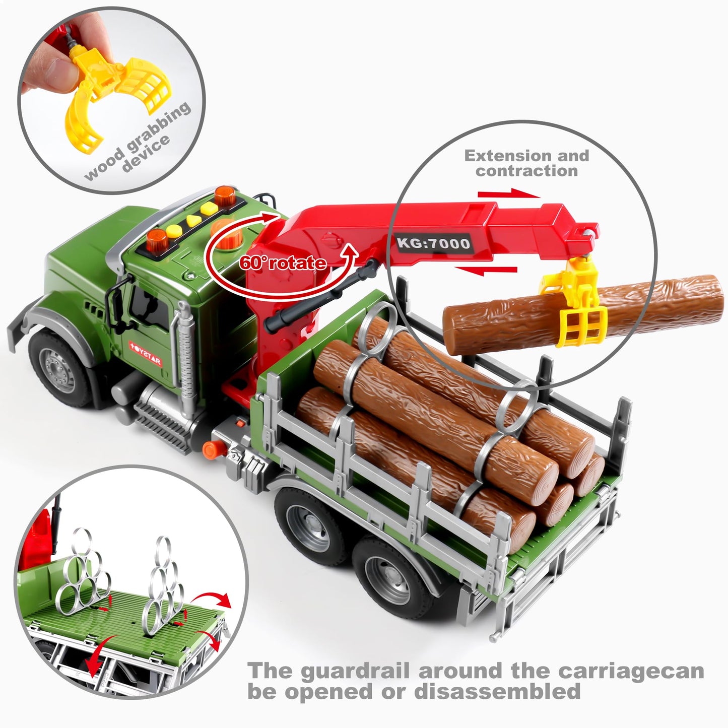 Dwi Dowellin 15-Inch Large Timber Truck with Loading Crane & 6 Trunks – Toy for Ages 3 to 7
