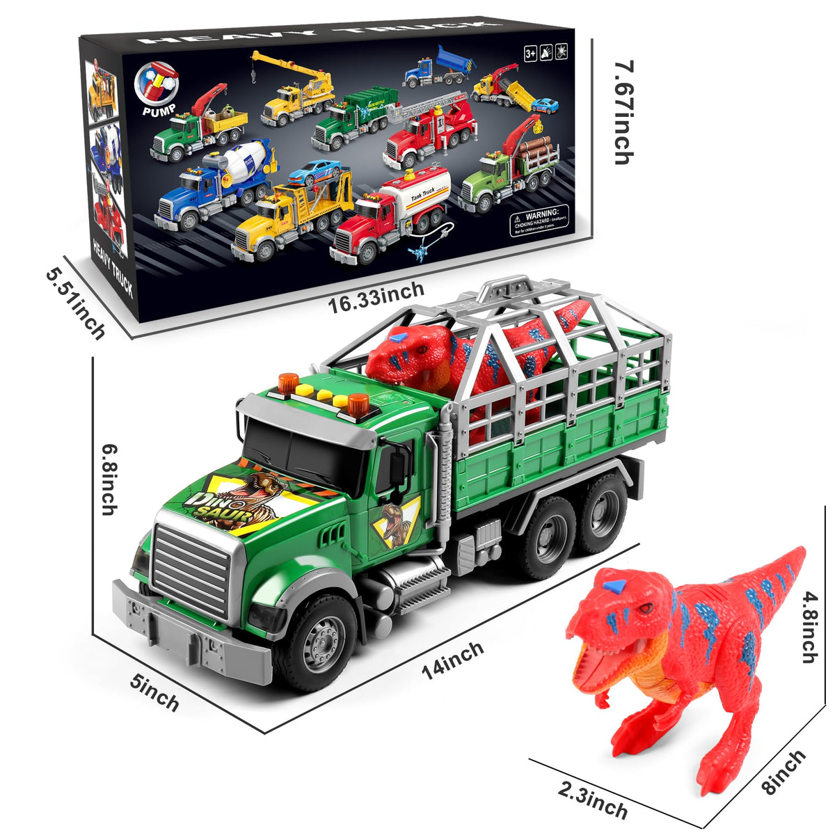 Dwi Dowellin Toy Truck Carrier with Dinosaur – Friction-Powered Kids Truck for 3-6 Year Olds