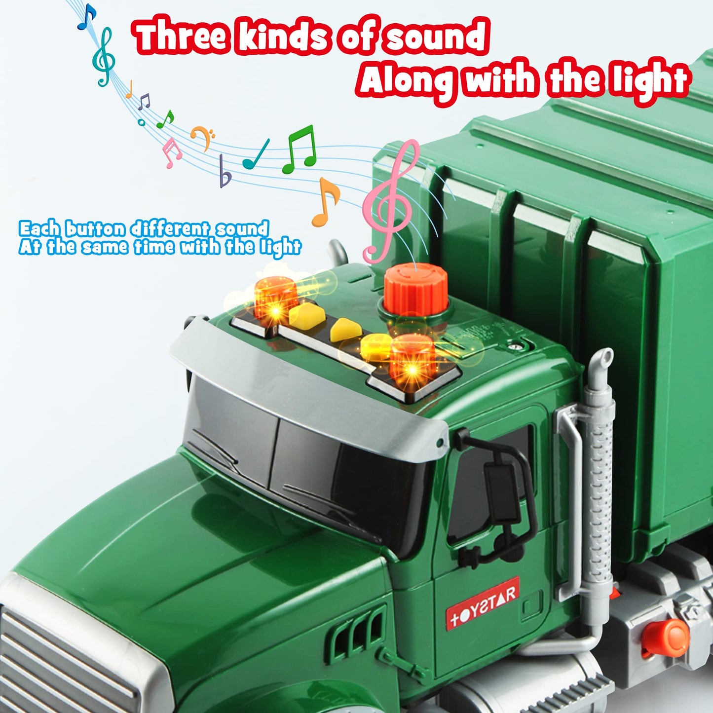 Dwi Dowellin 15-inch Friction Garbage Truck Toy – Lights & Sounds, 3 Rear Loaders, Gift for Ages 3+