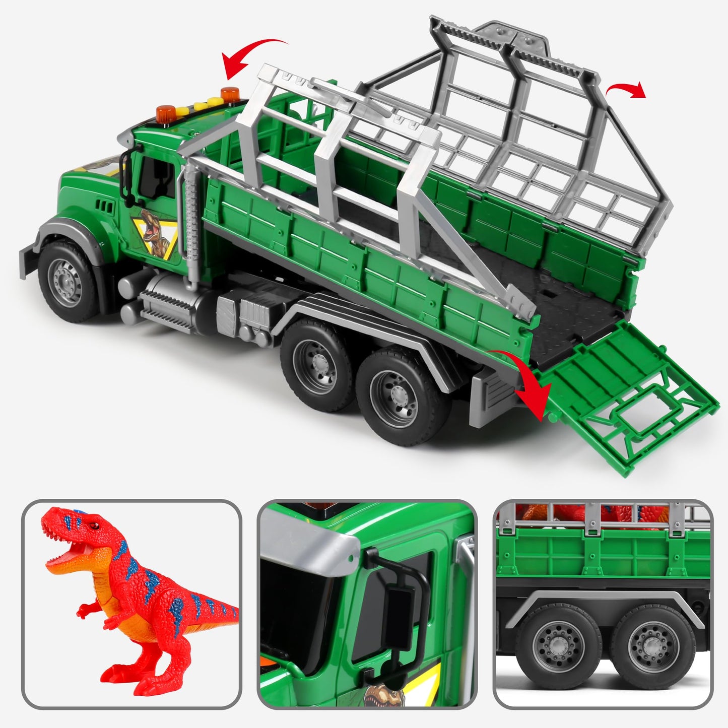 Dwi Dowellin Toy Truck Carrier with Dinosaur – Friction-Powered Kids Truck for 3-6 Year Olds