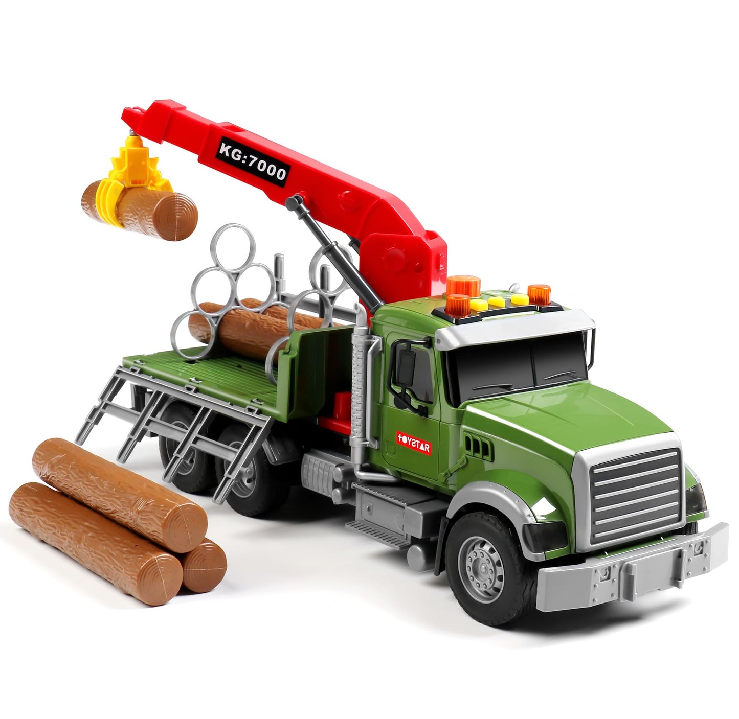 Dwi Dowellin 15-Inch Large Timber Truck with Loading Crane & 6 Trunks – Toy for Ages 3 to 7