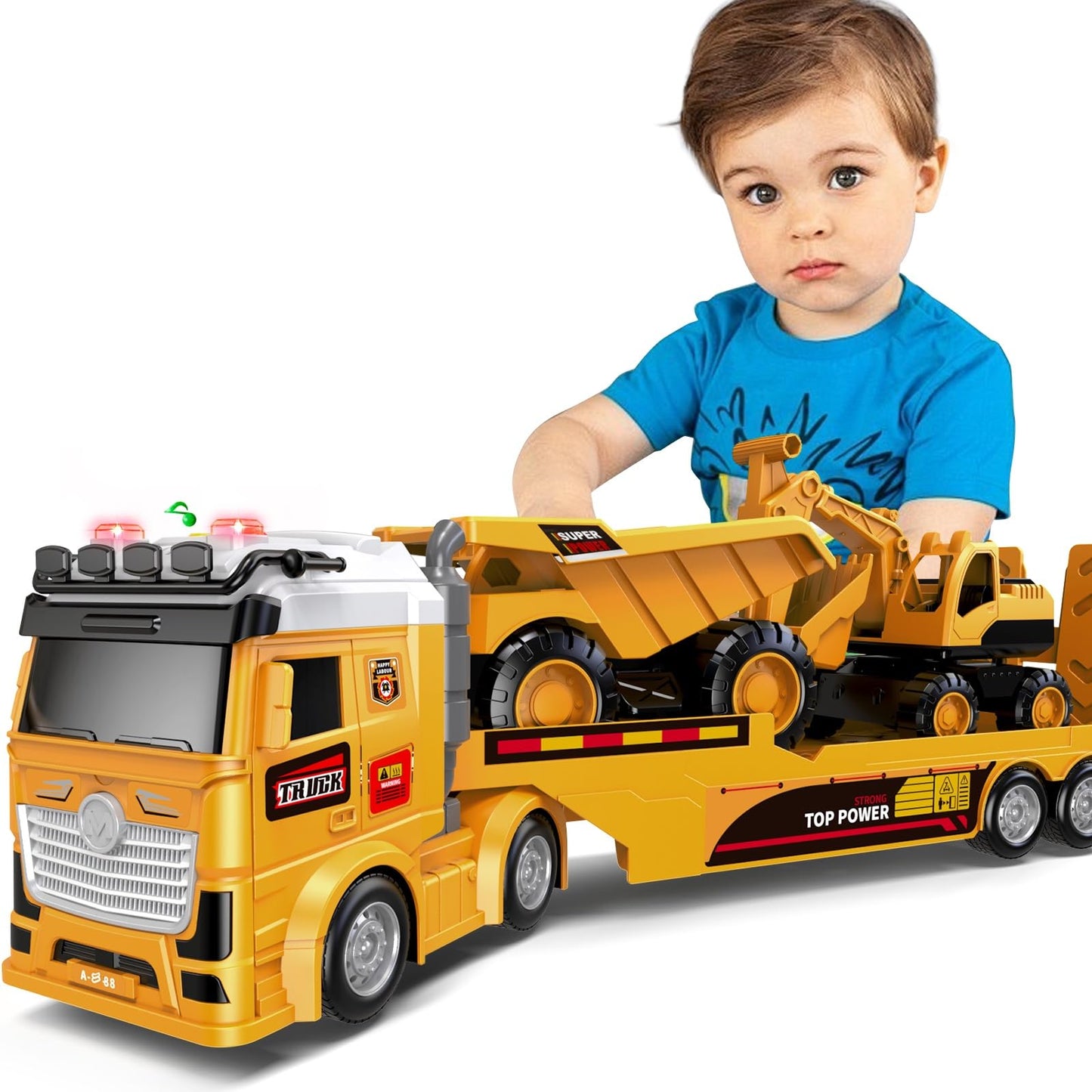 DWIRCTOYS 25-Inch Toddler Construction Truck Set – Friction Powered with Lights & Sounds