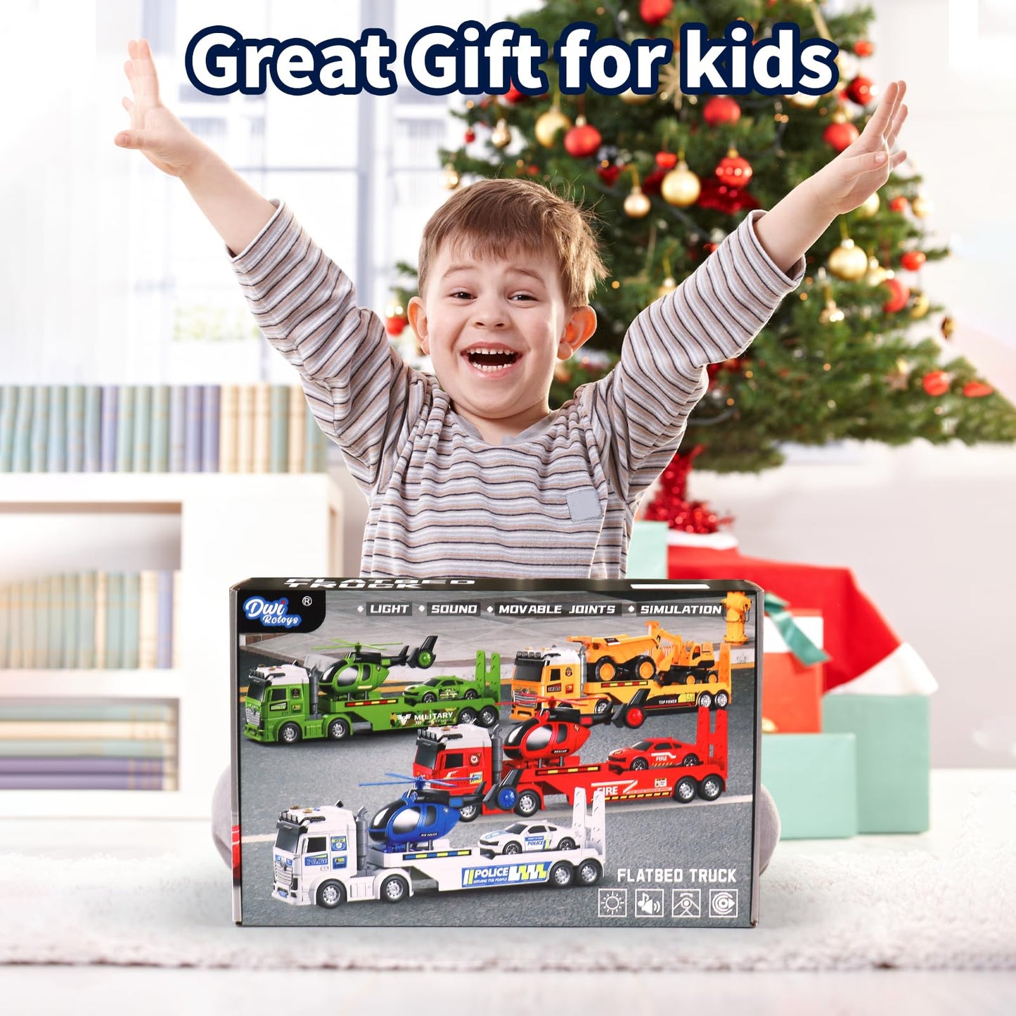 DWIRCTOYS 25-Inch Toddler Construction Truck Set – Friction Powered with Lights & Sounds