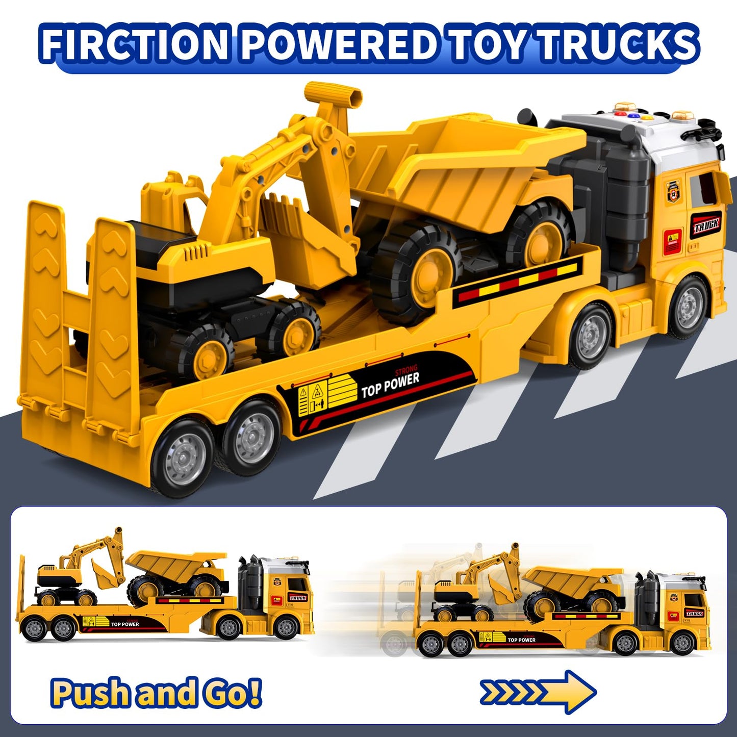 DWIRCTOYS 25-Inch Toddler Construction Truck Set – Friction Powered with Lights & Sounds