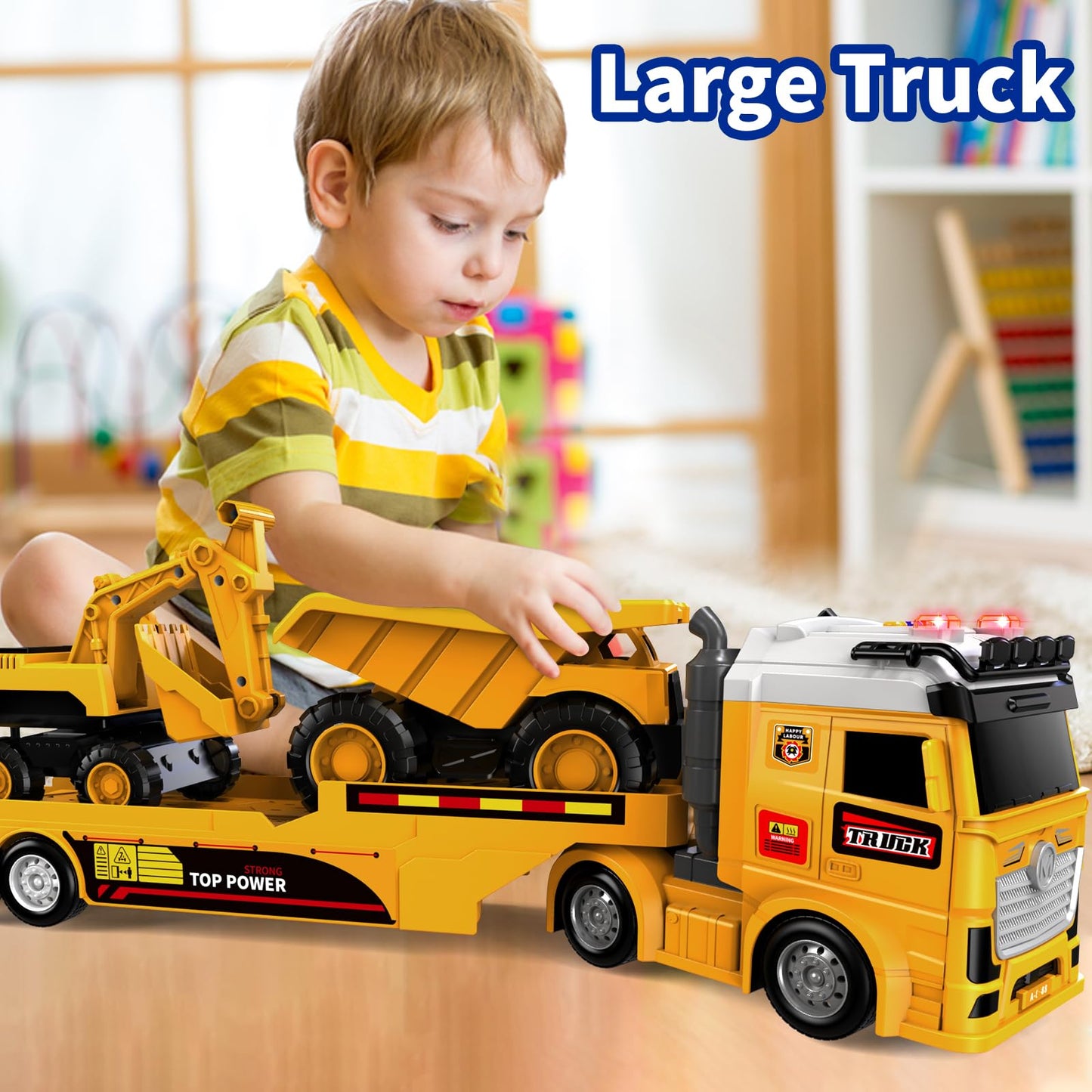 DWIRCTOYS 25-Inch Toddler Construction Truck Set – Friction Powered with Lights & Sounds
