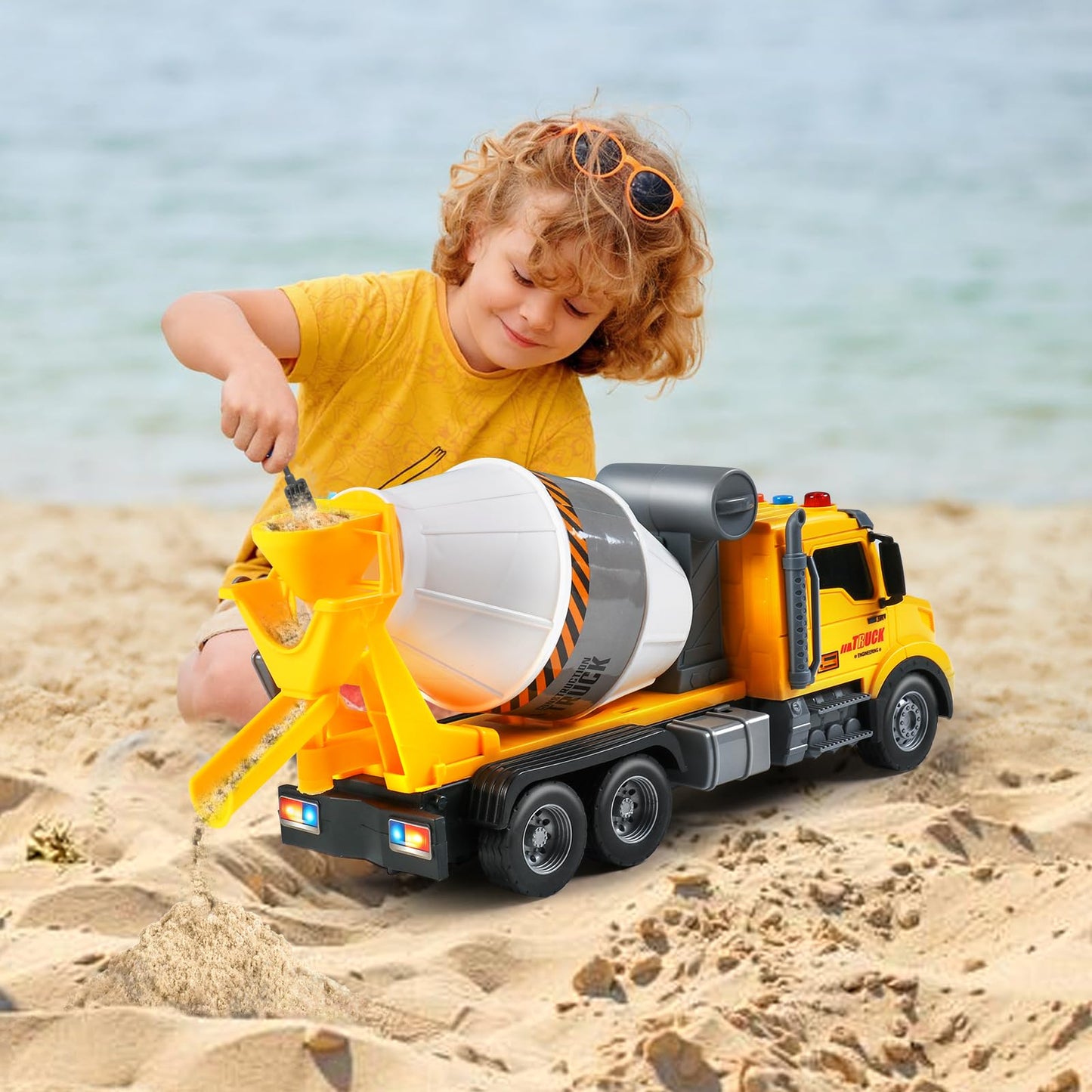 DWIRCTOYS Toddler Trucks: Big Cement Mixer Toy with Lights & Sounds for Ages 3-7