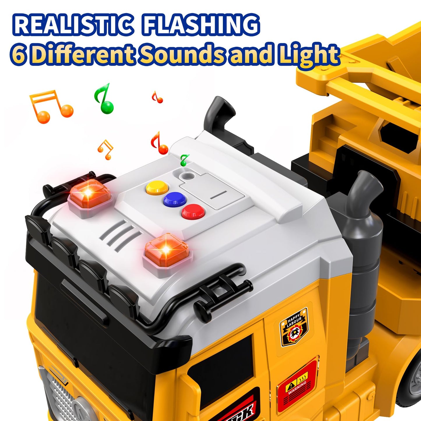 DWIRCTOYS 25-Inch Toddler Construction Truck Set – Friction Powered with Lights & Sounds