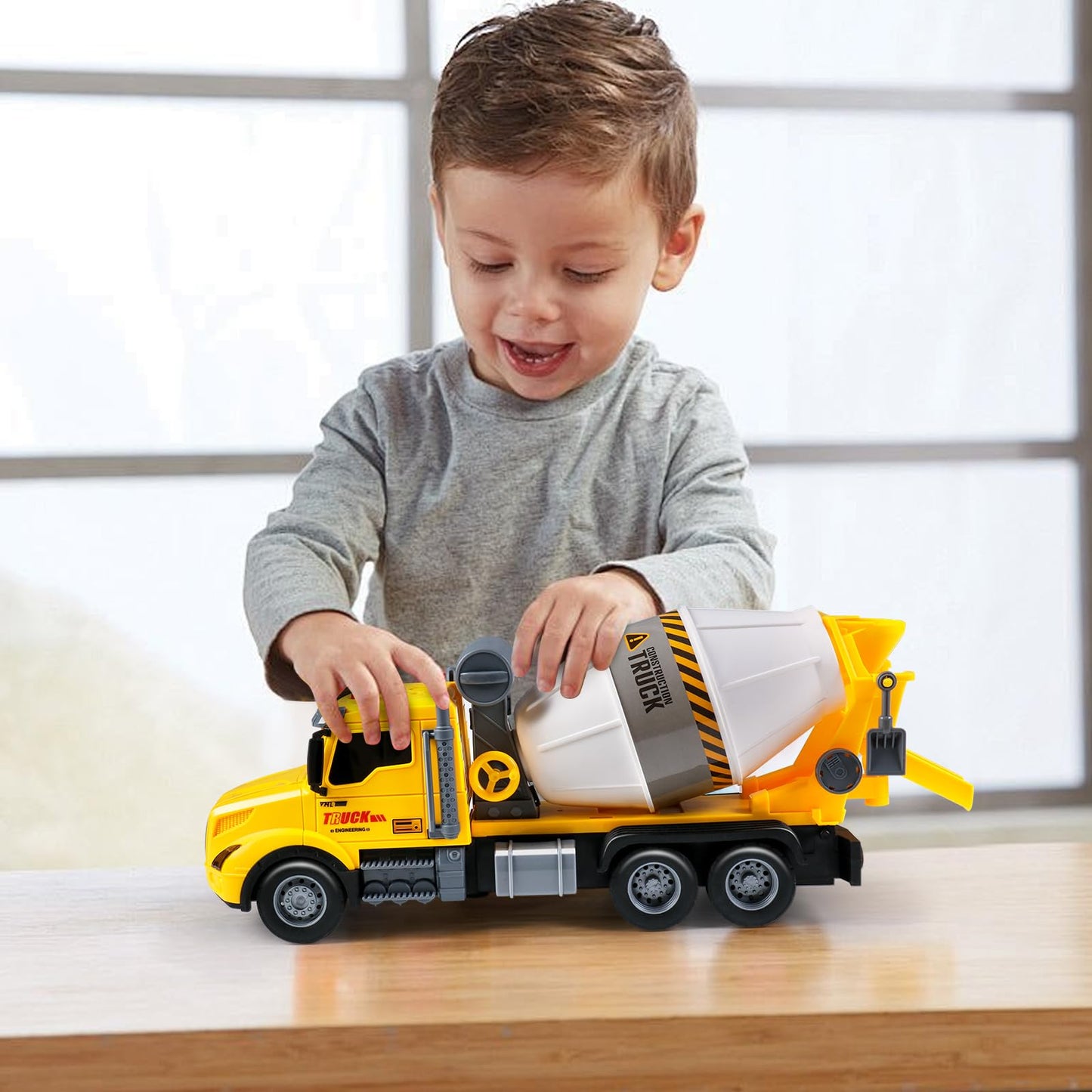 DWIRCTOYS Toddler Trucks: Big Cement Mixer Toy with Lights & Sounds for Ages 3-7