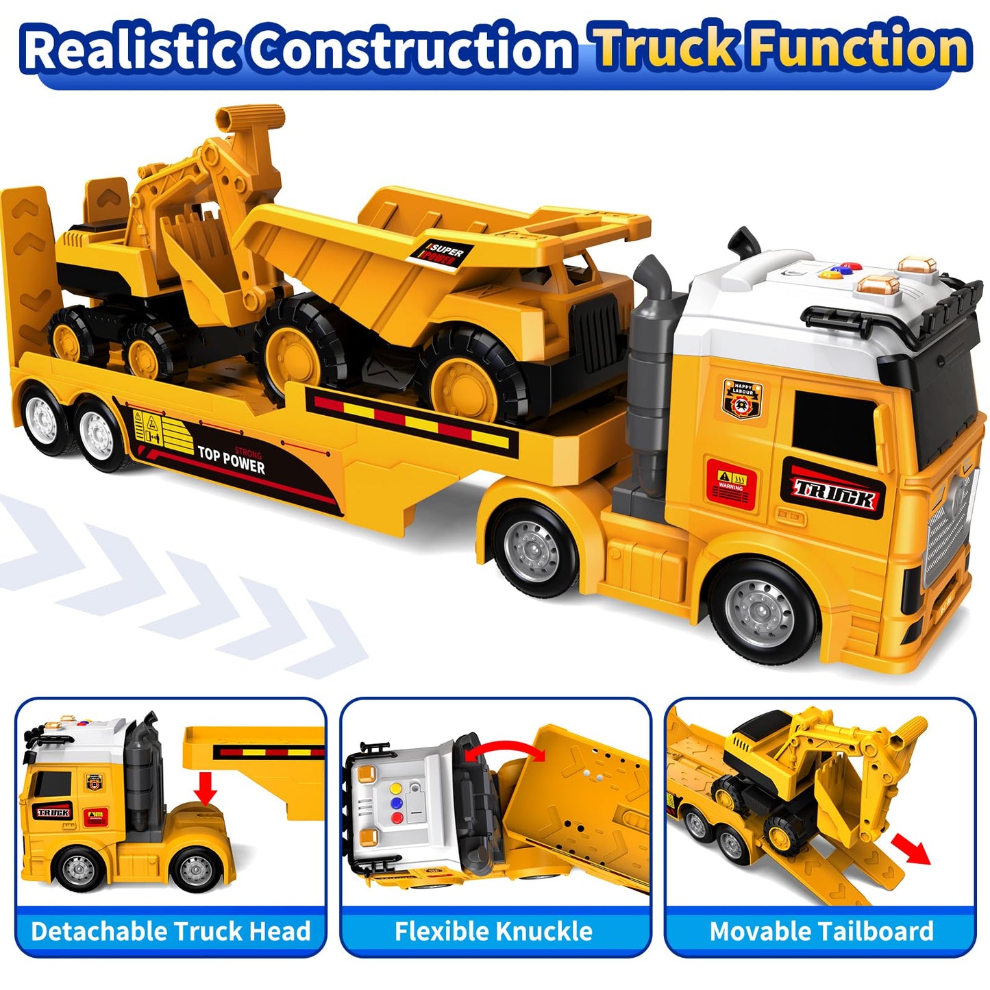 DWIRCTOYS 25-Inch Toddler Construction Truck Set – Friction Powered with Lights & Sounds