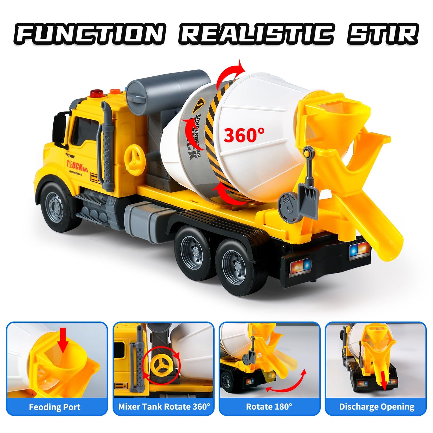 DWIRCTOYS Toddler Trucks: Big Cement Mixer Toy with Lights & Sounds for Ages 3-7