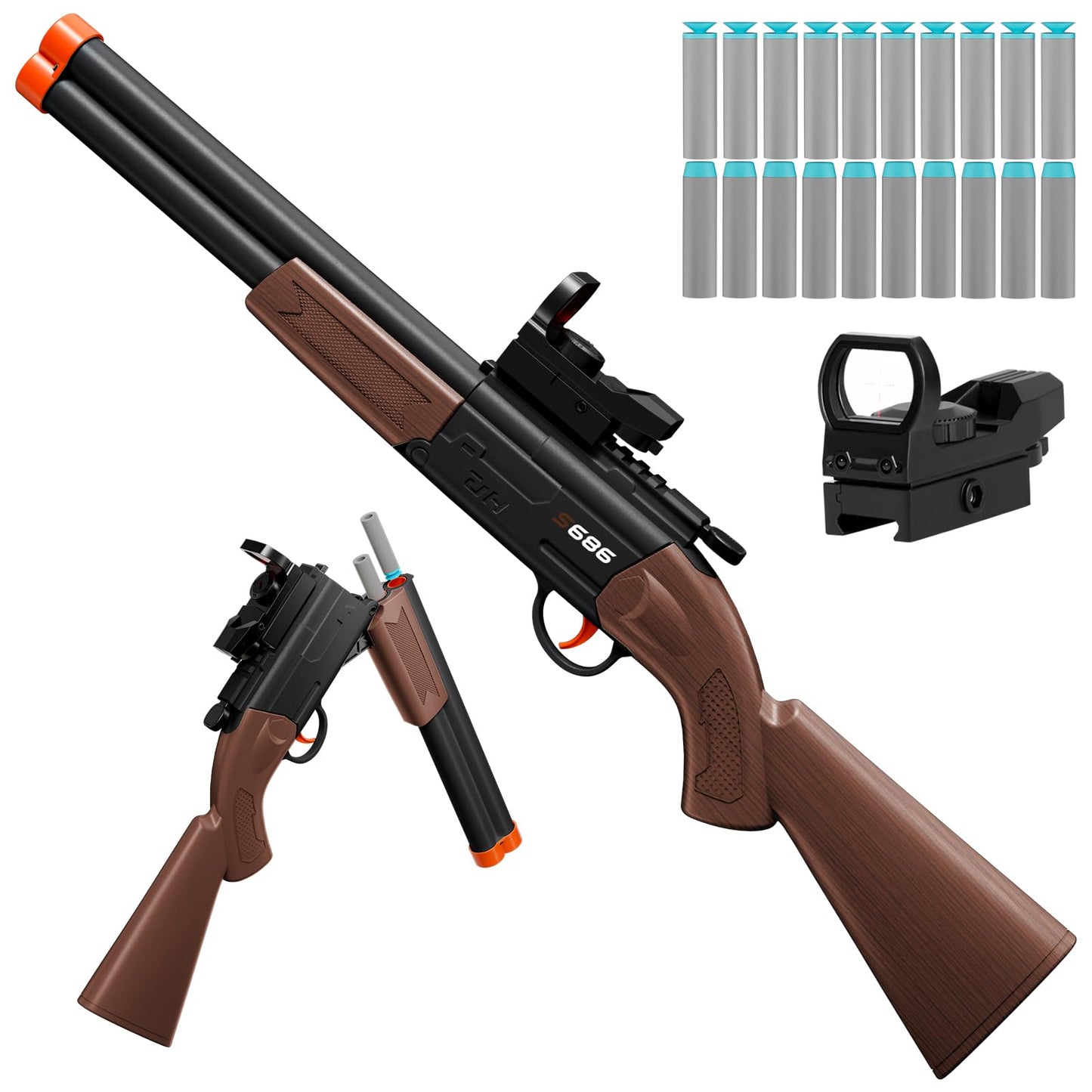 DWMTGS Double Barrel Toy Shotgun – Realistic Foam Blaster with Scope & Soft Bullets for Ages 8-12 | Black