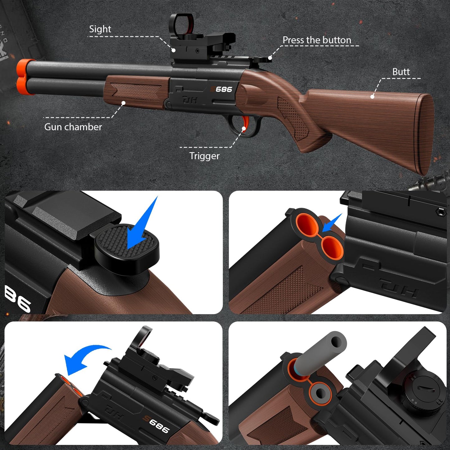 DWMTGS Double Barrel Toy Shotgun – Realistic Foam Blaster with Scope & Soft Bullets for Ages 8-12 | Black
