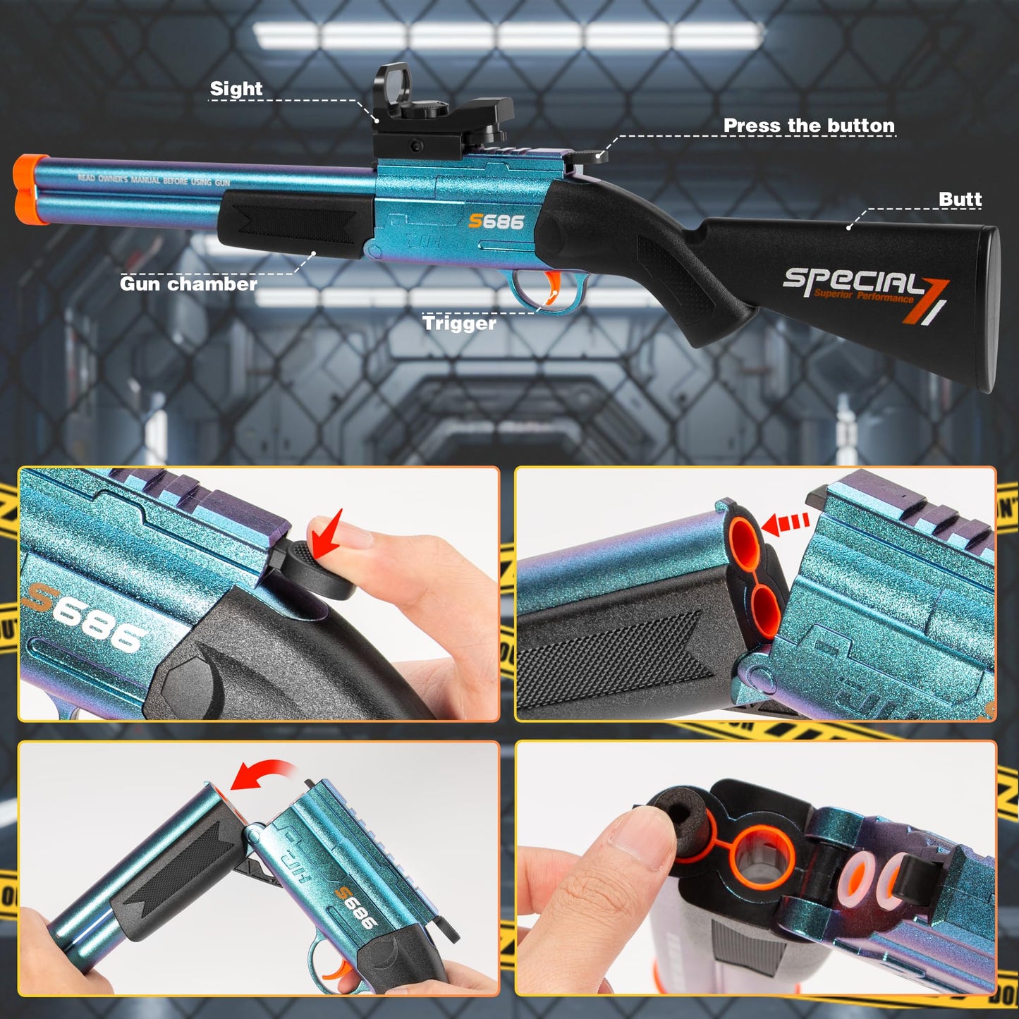 DWMTGS Toy Gun Double Barrel Shotgun – 20 Soft Darts, Foam Blaster with Scope (Blue)
