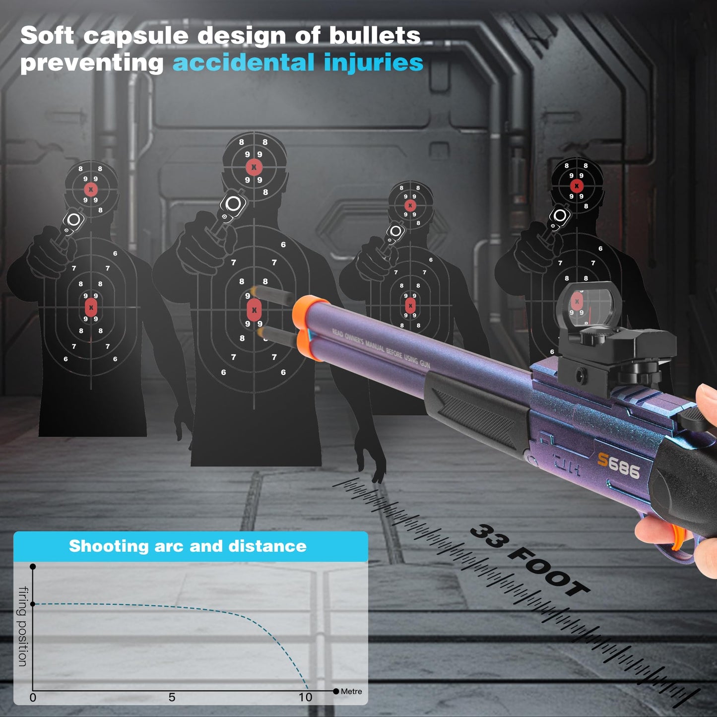DWMTGS Toy Gun Double Barrel Shotgun – 20 Soft Darts, Foam Blaster with Scope (Blue)