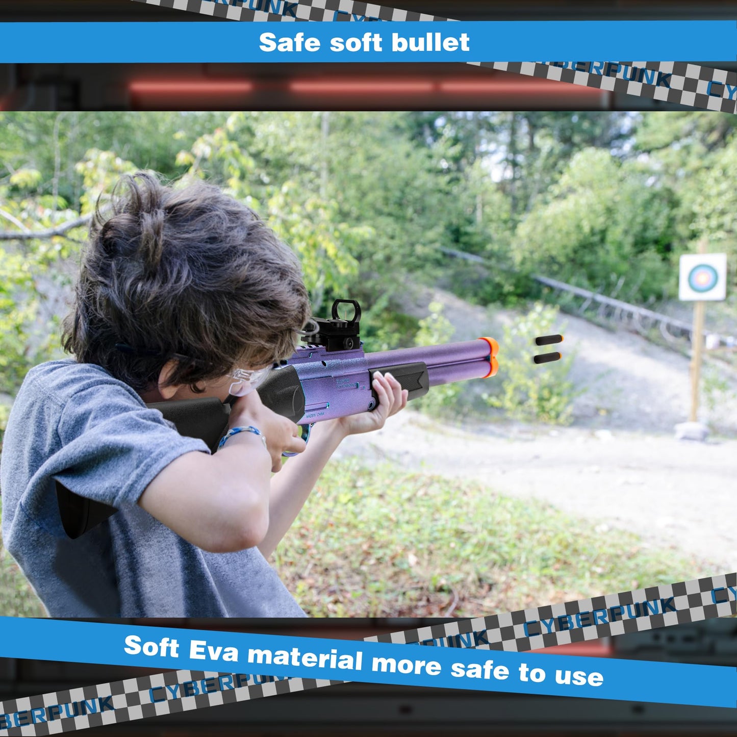 DWMTGS Toy Gun Double Barrel Shotgun – 20 Soft Darts, Foam Blaster with Scope (Blue)