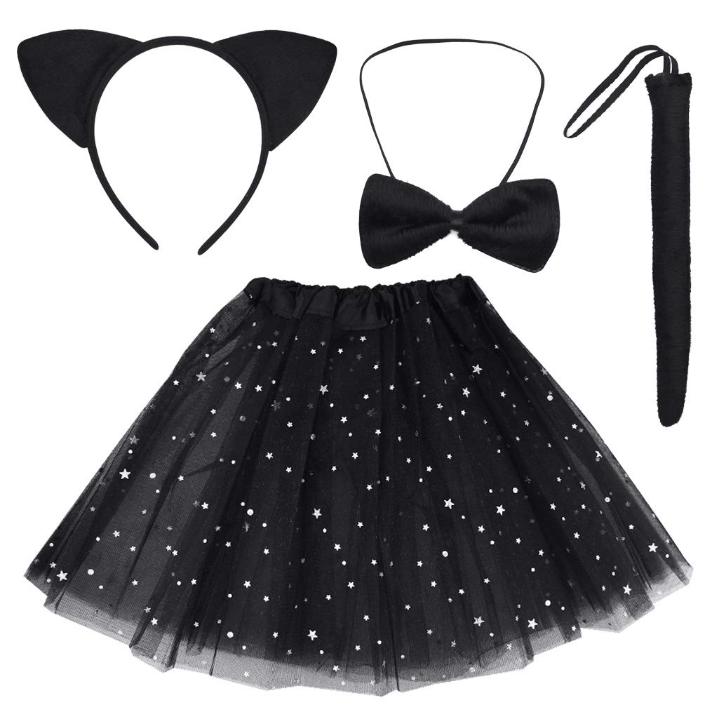 Dxhycc Black Cat Costume Set – Cat Ears Headband, Tail, Bowtie & Tutu for Kids