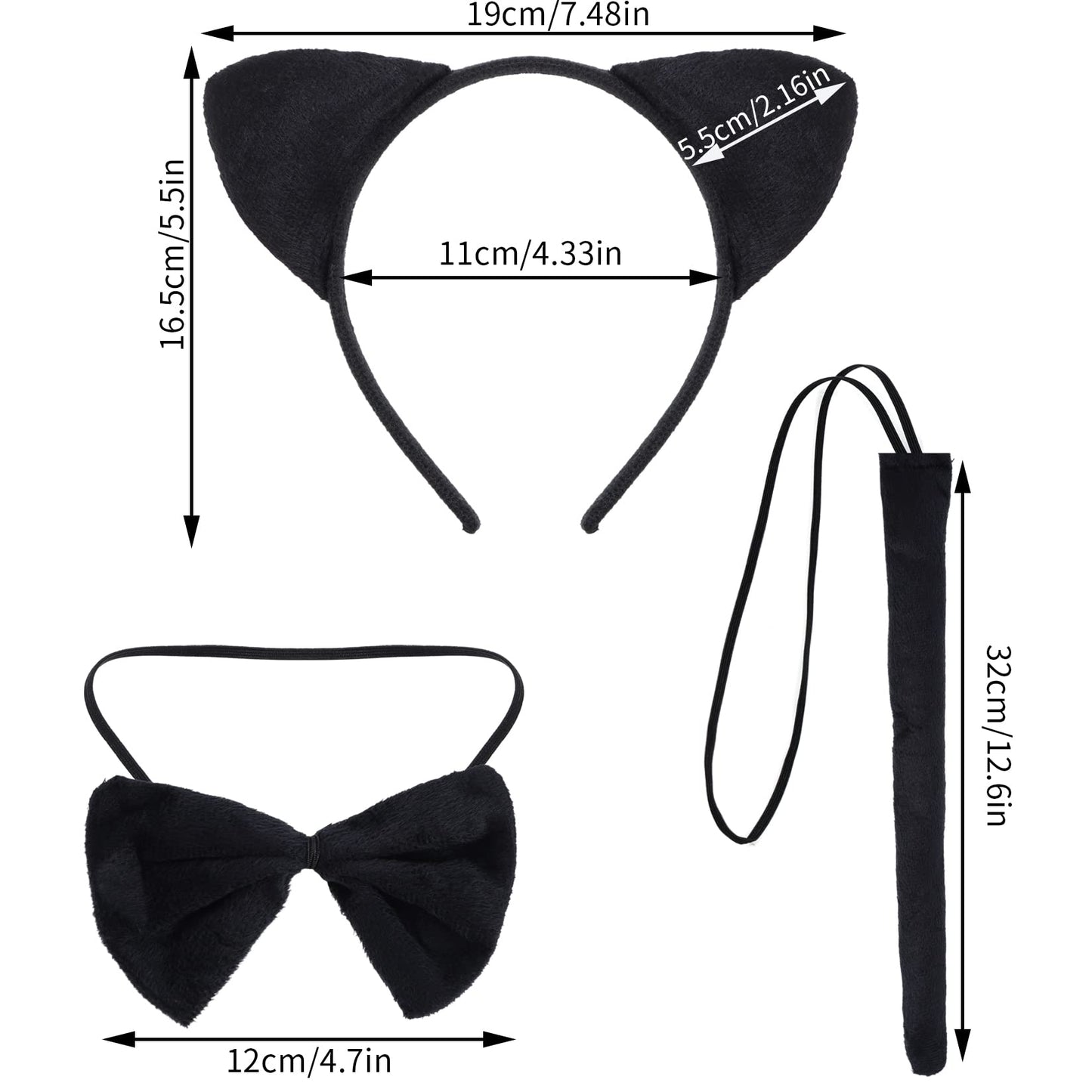 Dxhycc Black Cat Costume Set for Kids — Ears Headband, Tail, Bow Tie, Face Stickers & Sparkling Tutu (2–8 yrs)