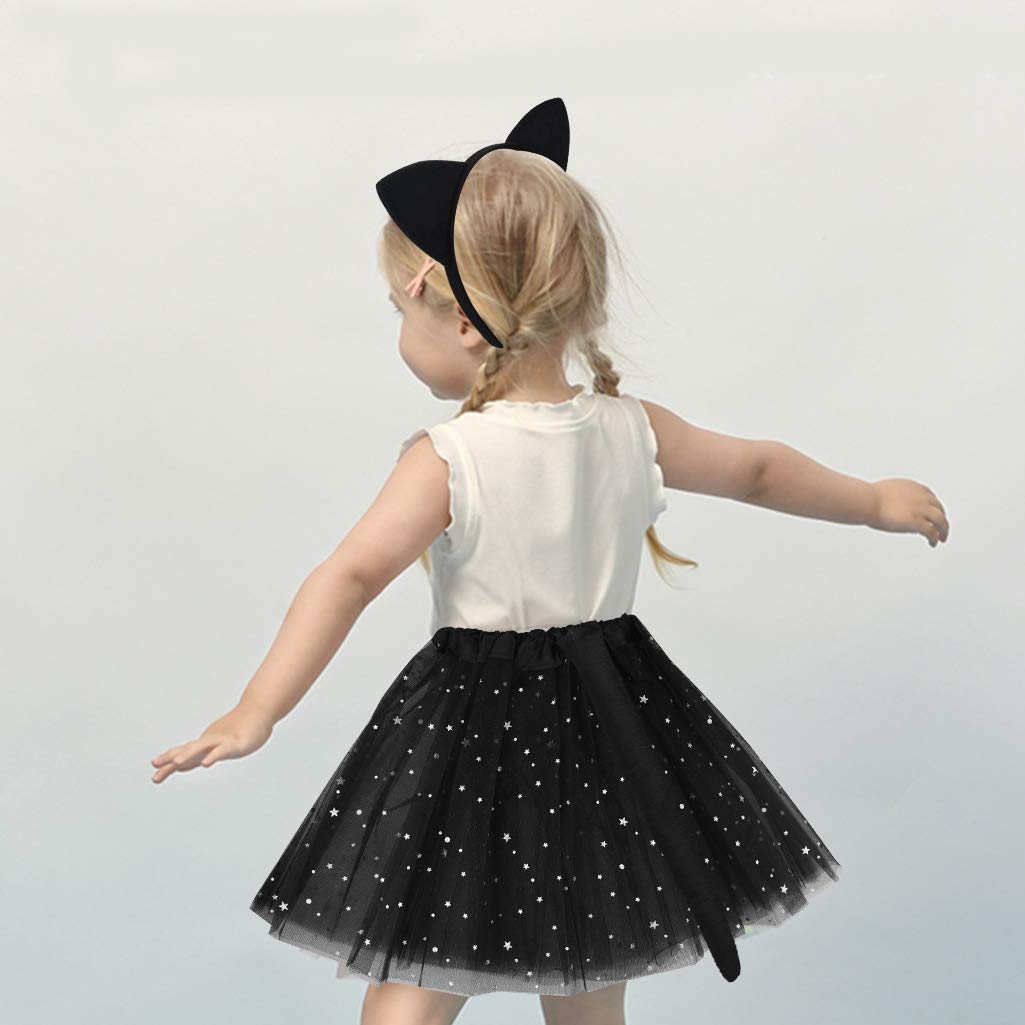 Dxhycc Black Cat Costume Set – Cat Ears Headband, Tail, Bowtie & Tutu for Kids
