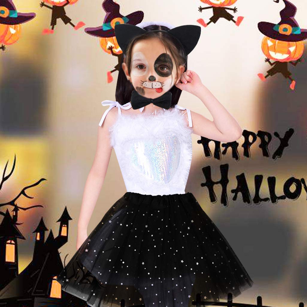 Dxhycc Black Cat Costume Set – Cat Ears Headband, Tail, Bowtie & Tutu for Kids