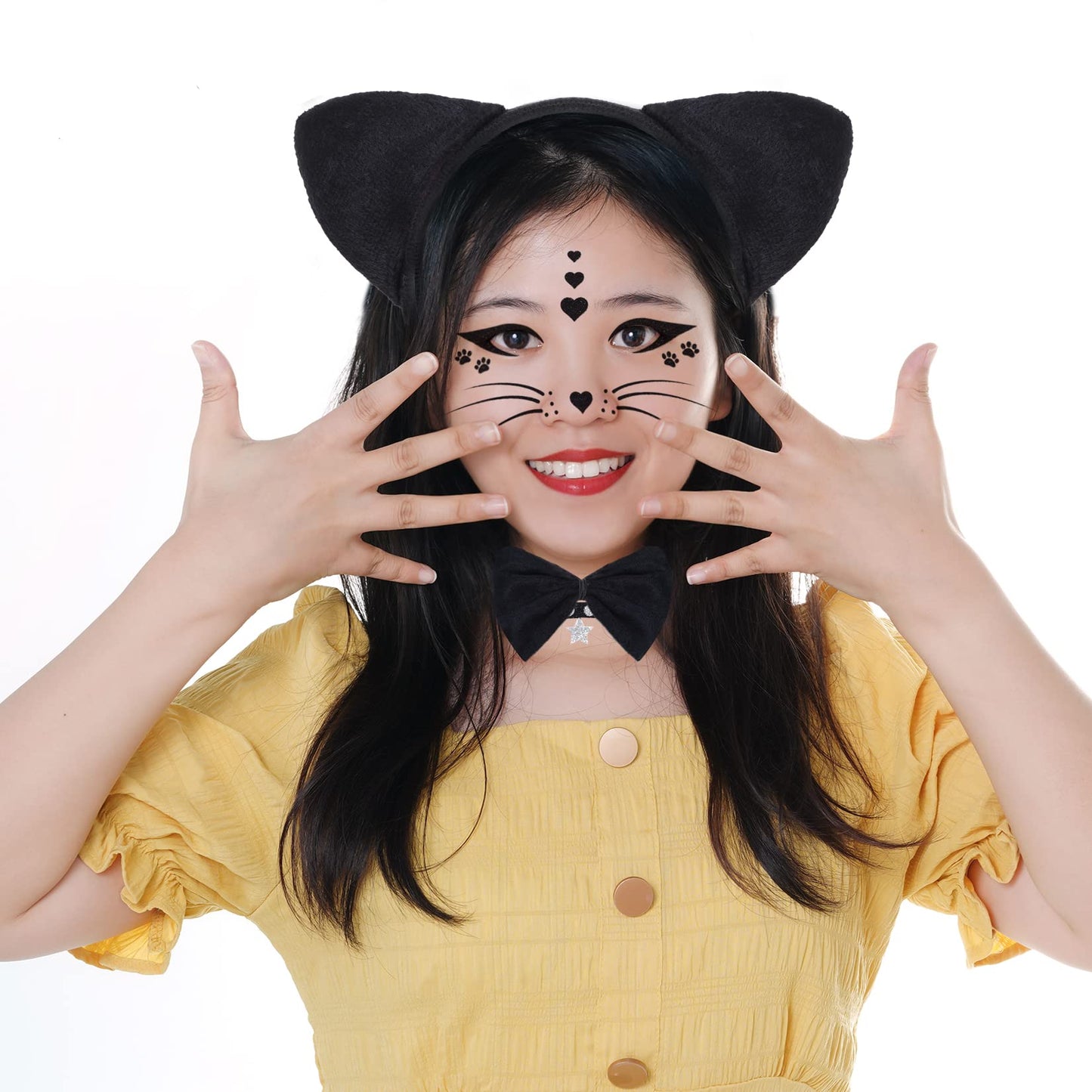 Dxhycc Black Cat Costume Set for Kids — Ears Headband, Tail, Bow Tie, Face Stickers & Sparkling Tutu (2–8 yrs)