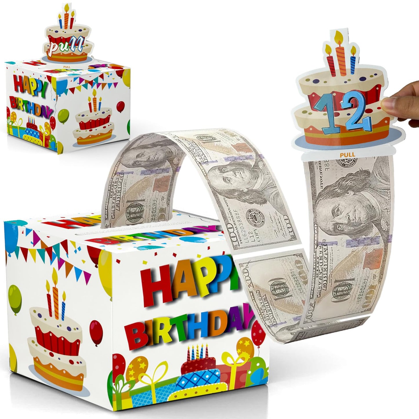 Dxlang Birthday Cash Box Pull – DIY Surprise Money Gift Box with 30 Bags (White)
