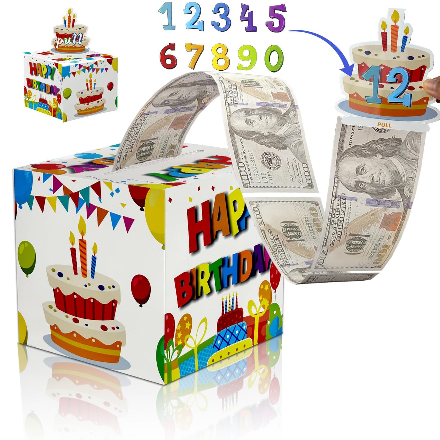 Dxlang Birthday Cash Box Pull – DIY Surprise Money Gift Box with 30 Bags (White)