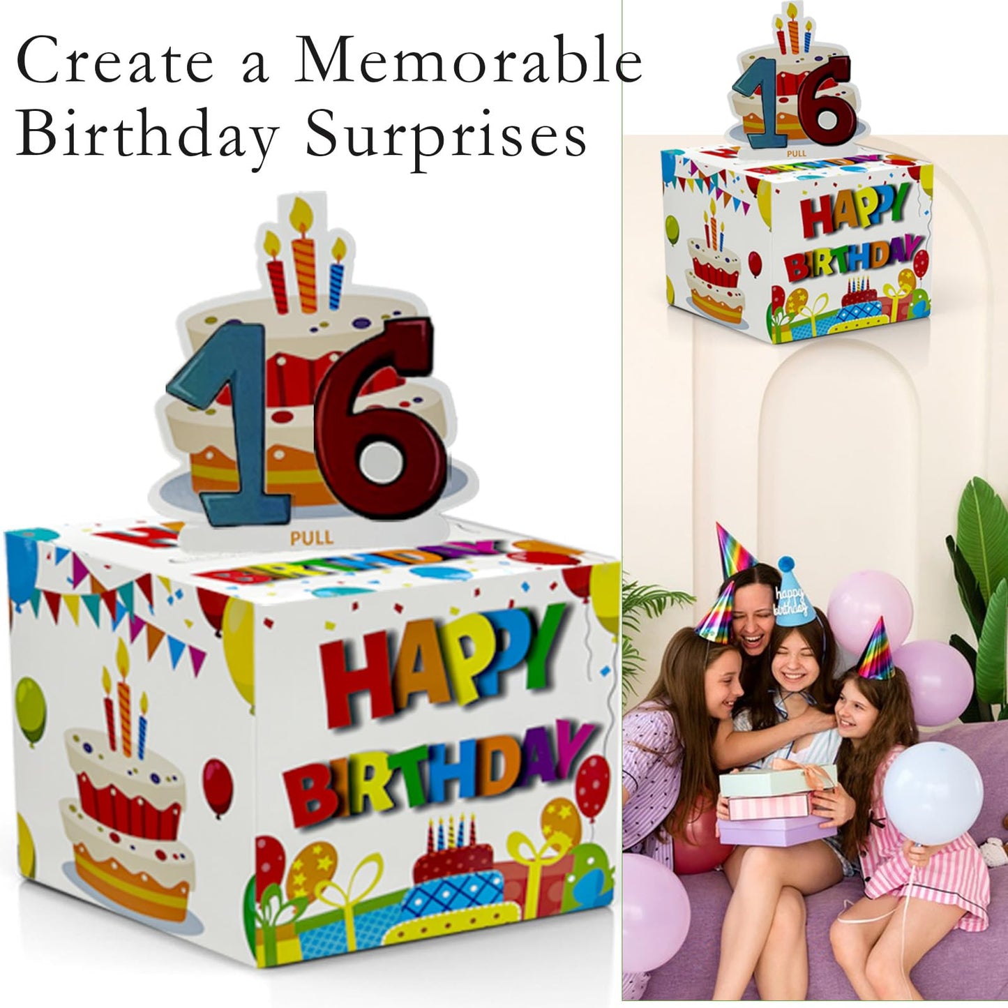 Dxlang Birthday Cash Box Pull – DIY Surprise Money Gift Box with 30 Bags (White)