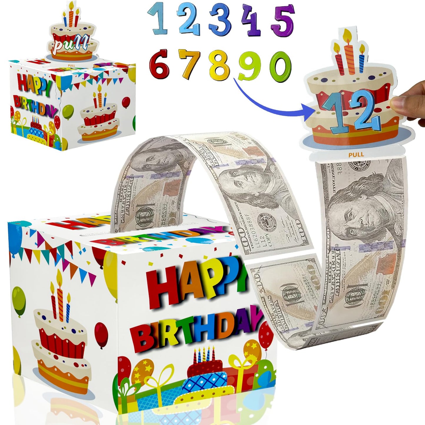 Dxlang Birthday Cash Box Pull – DIY Surprise Money Gift Box with 30 Bags (White)