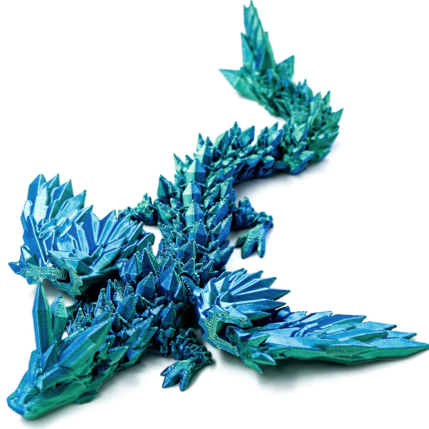 Dxldfks 3D Printed Articulated Winged Dragon - Blue Green Gradient Desk Decor