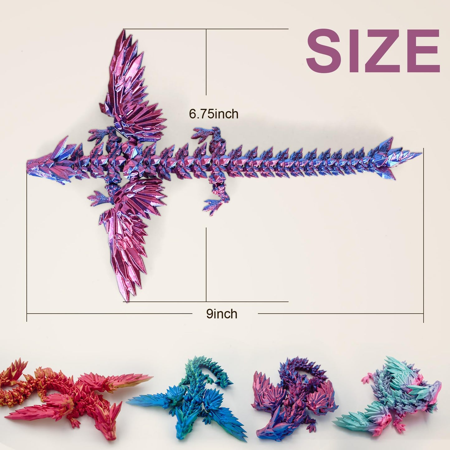 Dxldfks 3D Printed Articulated Winged Dragon - Blue Green Gradient Desk Decor
