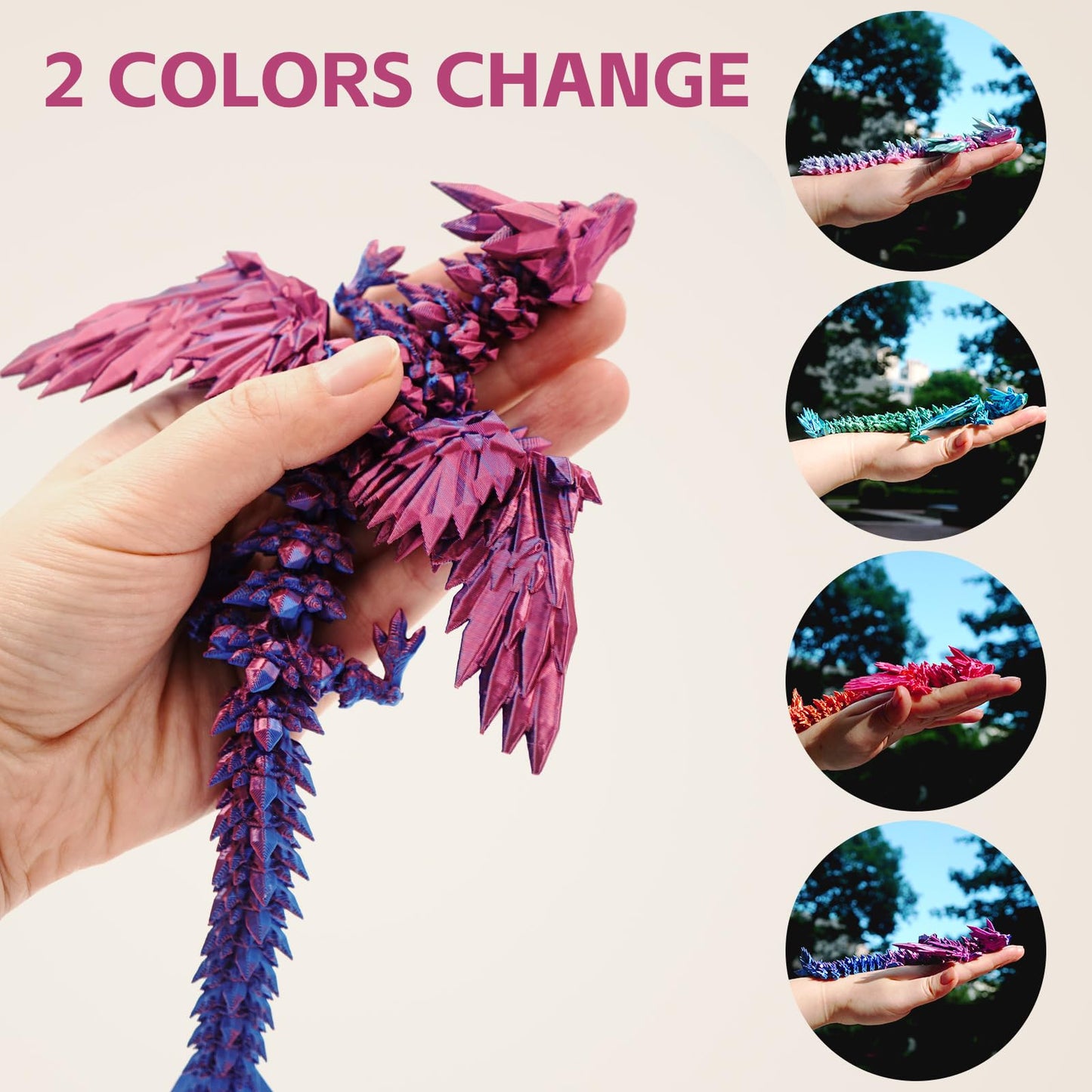 Dxldfks 3-Pcs 9-Inch Articulated 3D Printed Dragon with Wings – Home Office Decor