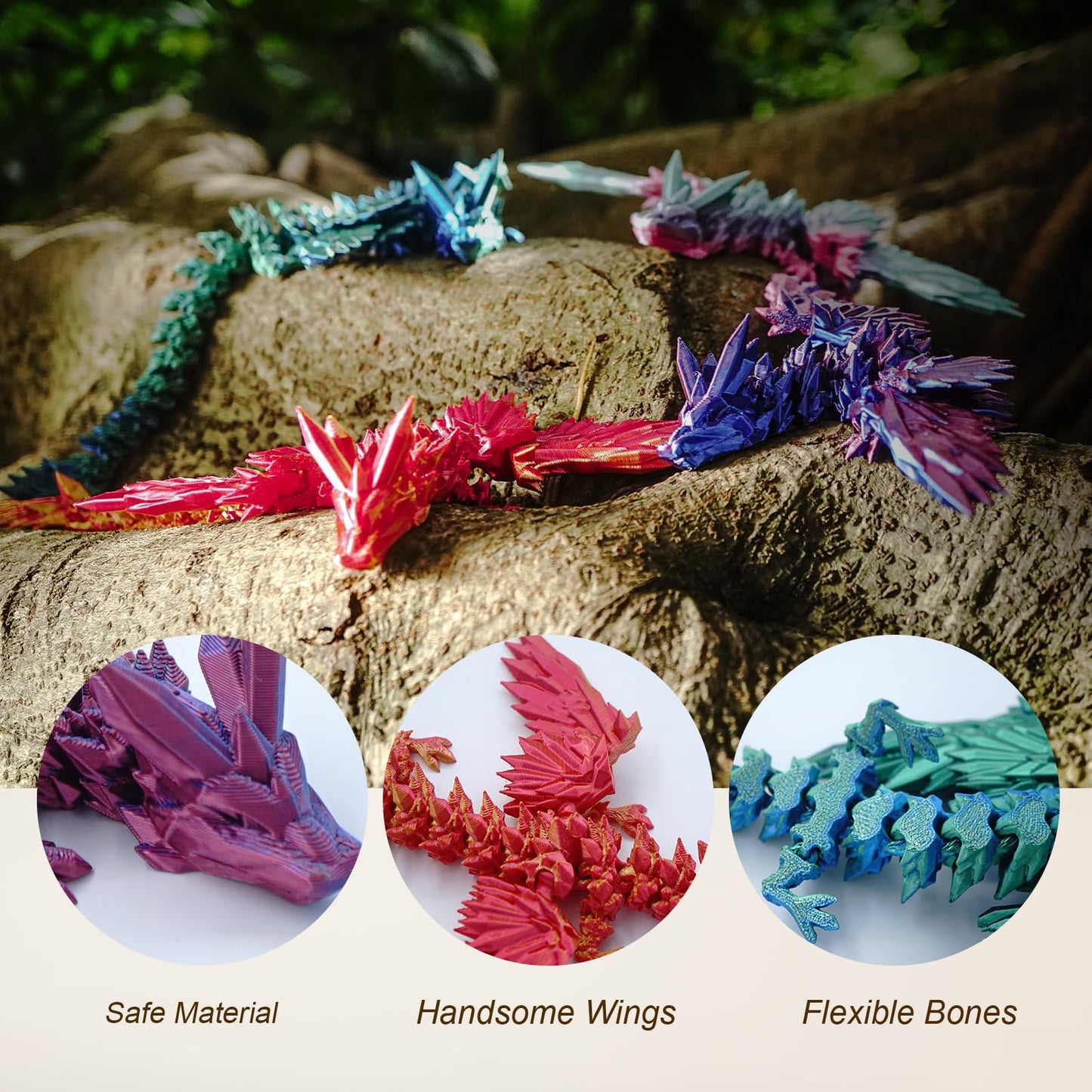 Dxldfks 3D Printed Articulated Winged Dragon - Red Gold Desk Toy