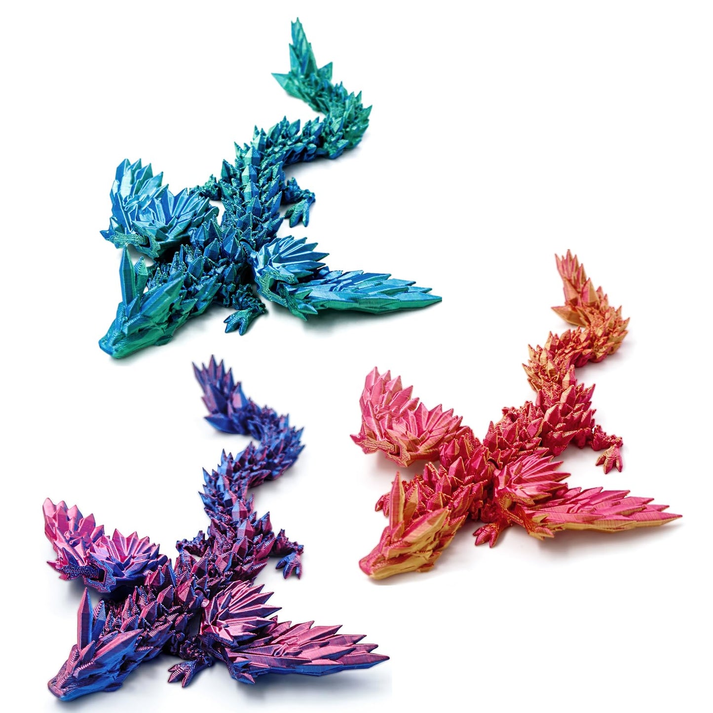 Dxldfks 3-Pcs 9-Inch Articulated 3D Printed Dragon with Wings – Home Office Decor