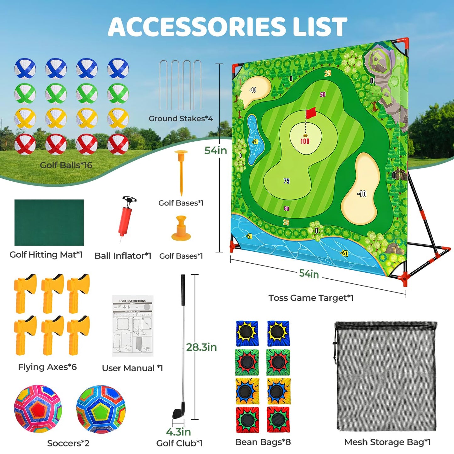 DyBaxa Golf Chipping Game – 4-in-1 Family Target Set on 54x54 Mat