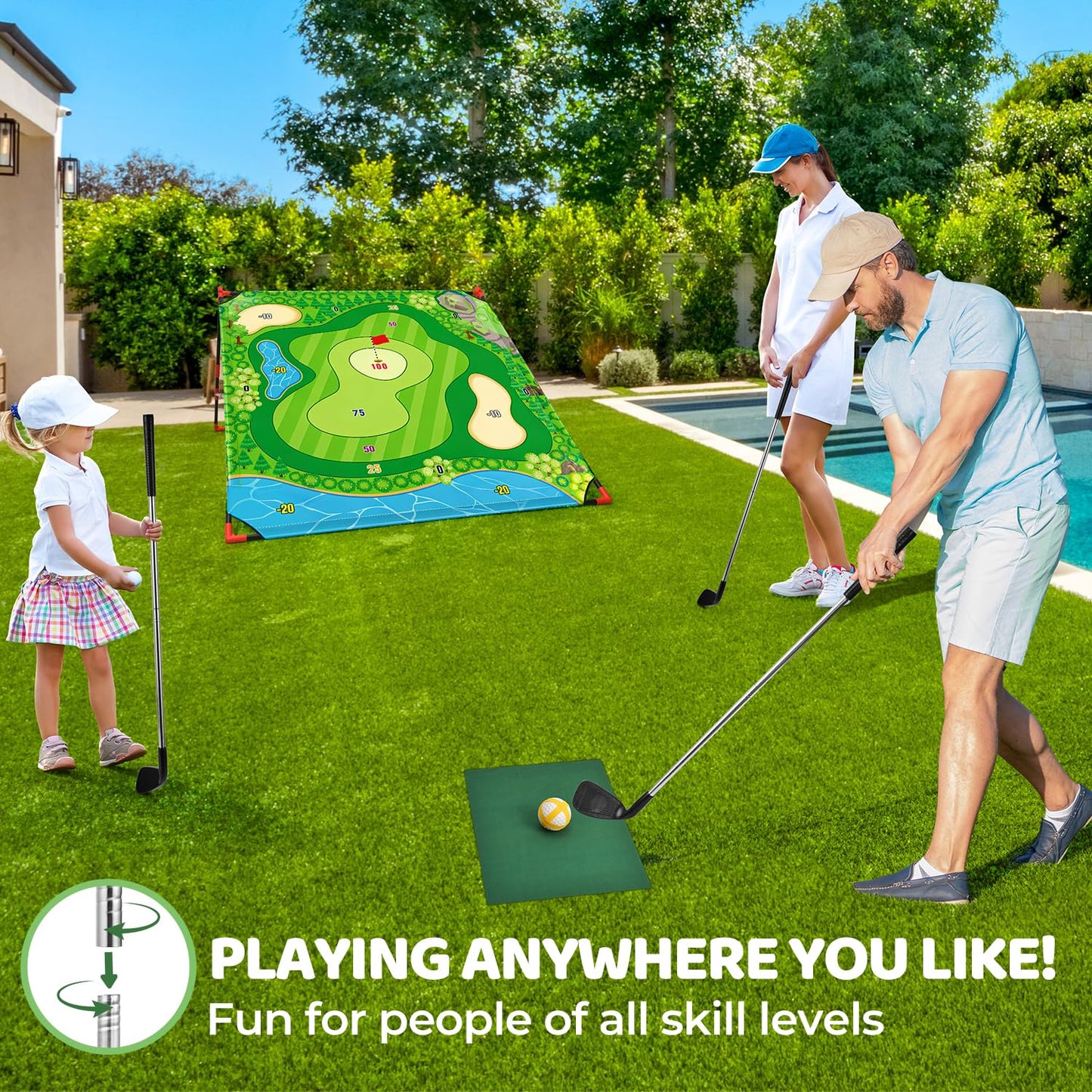 DyBaxa Golf Chipping Game – 4-in-1 Family Target Set on 54x54 Mat