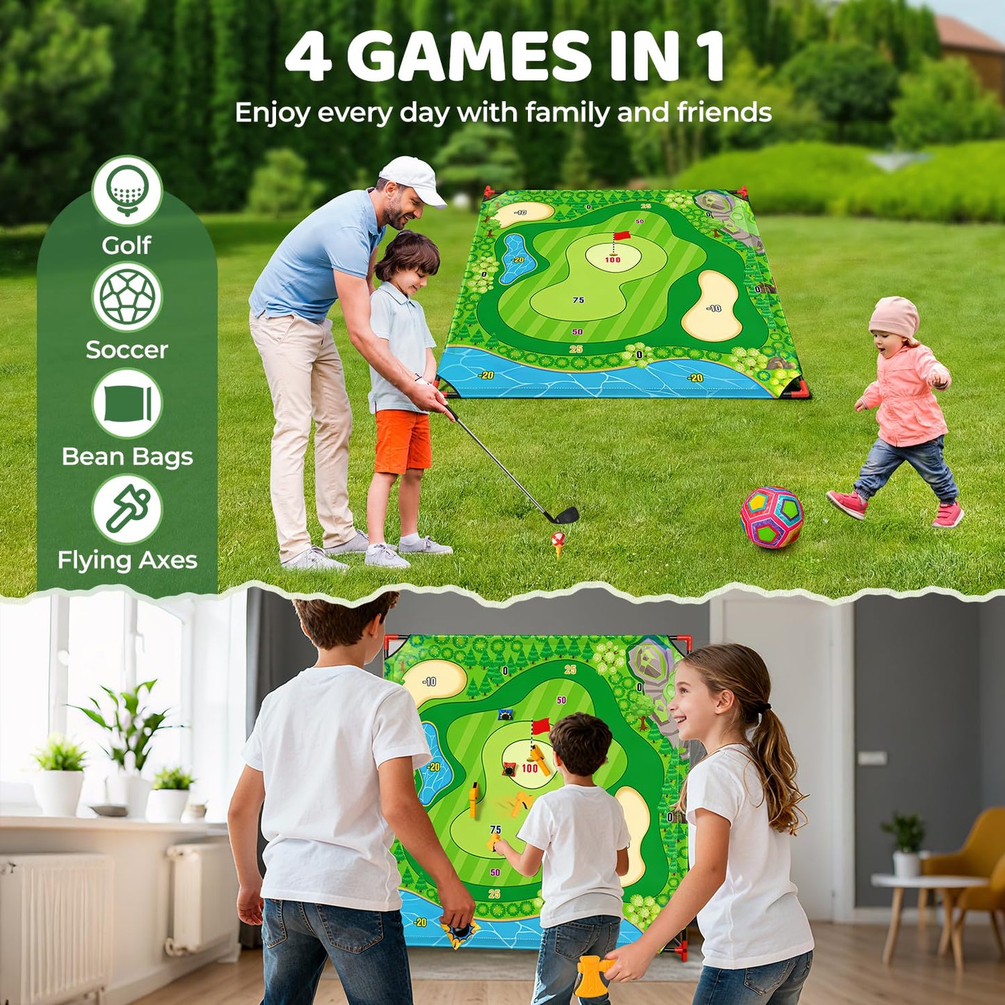 DyBaxa Golf Chipping Game – 4-in-1 Family Target Set on 54x54 Mat
