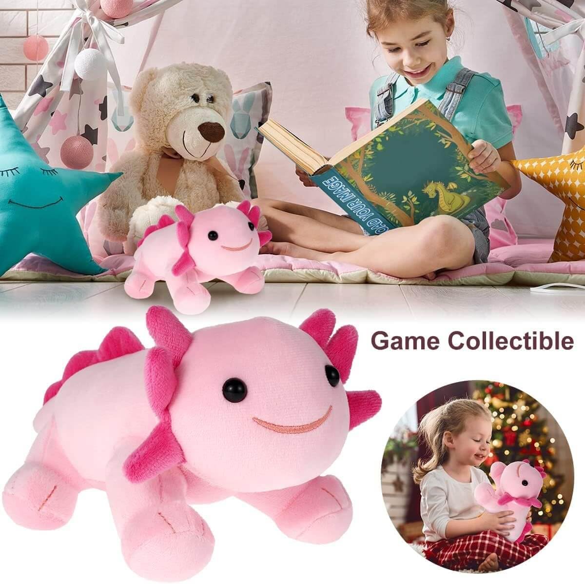 DYBFONO Axolotl Plush Toy, 10.8-inch Soft Pink Kawaii Salamander Pillow for Kids