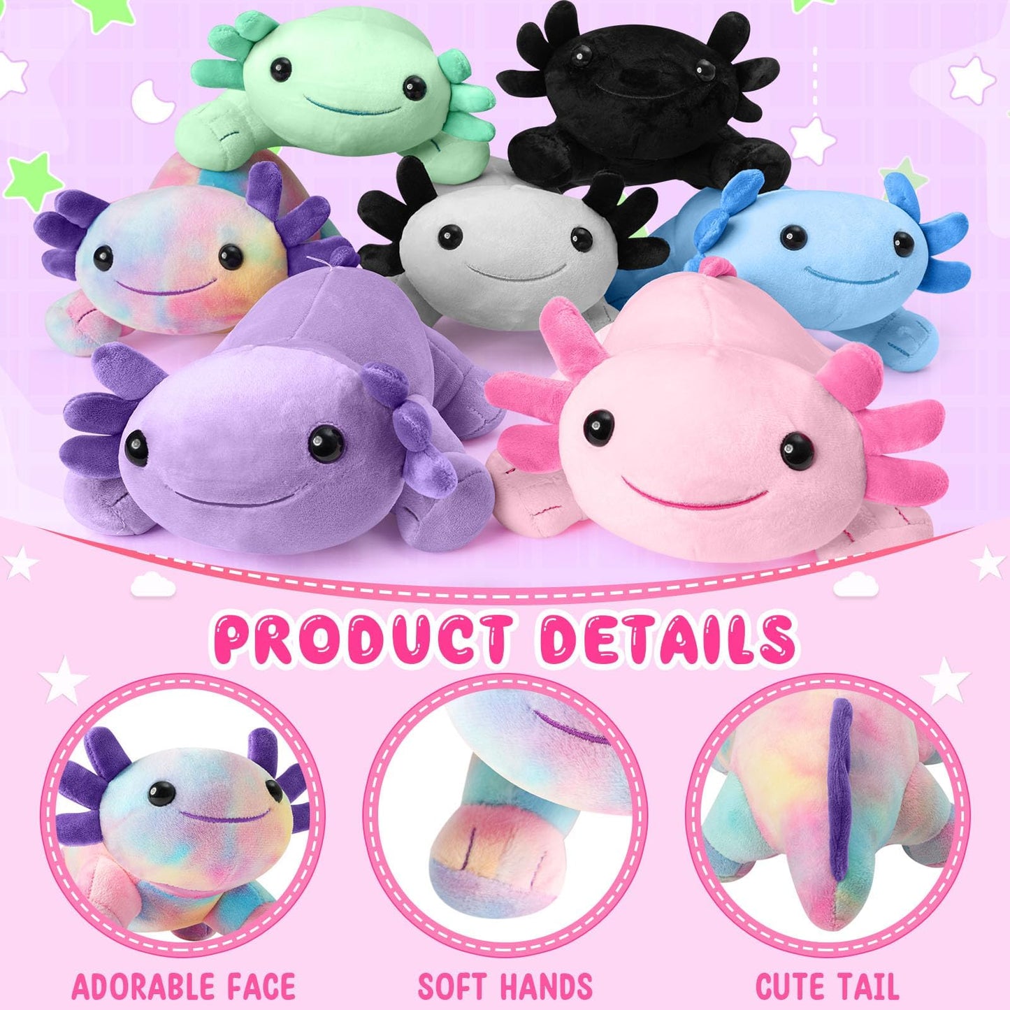 DYBFONO Axolotl Plush Toy - 10.8 Inch Soft Cotton Pillow, Multicolored Kawaii Gift
