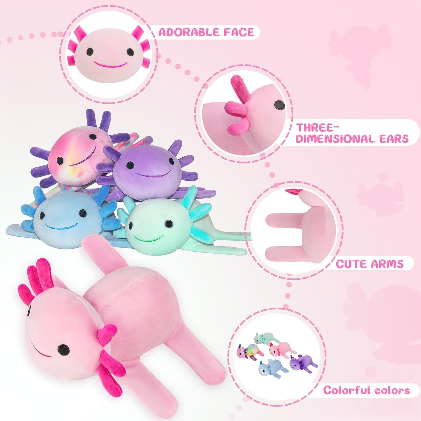 DYBFONO Huggers Axolotl Slap Bracelet – Plush Wrist Buddy for Kids (Pink)
