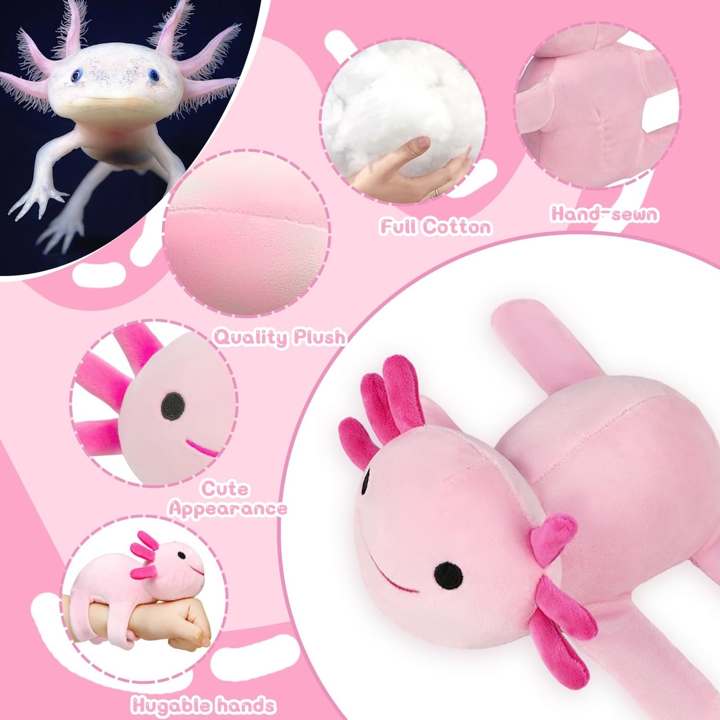 DYBFONO Huggers Axolotl Slap Bracelet – Plush Wrist Buddy for Kids (Pink)