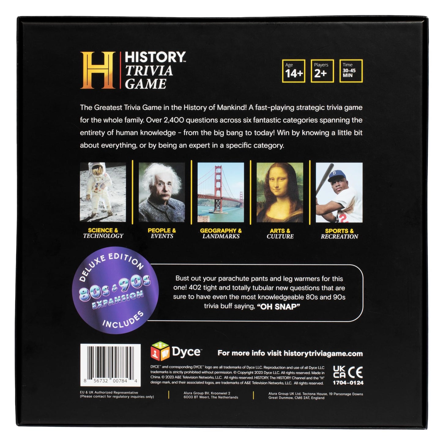 DYCE History Channel Trivia Board Game Deluxe Edition + 80s & 90s Expansion – 2,410+ Questions
