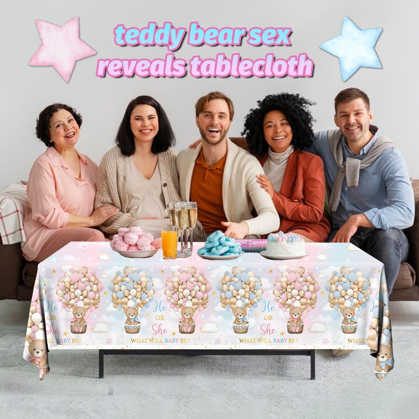 Dydamud Teddy Bear Gender Reveal Tablecloths – 3-Pack Pink & Blue, Bear Theme Party Favors