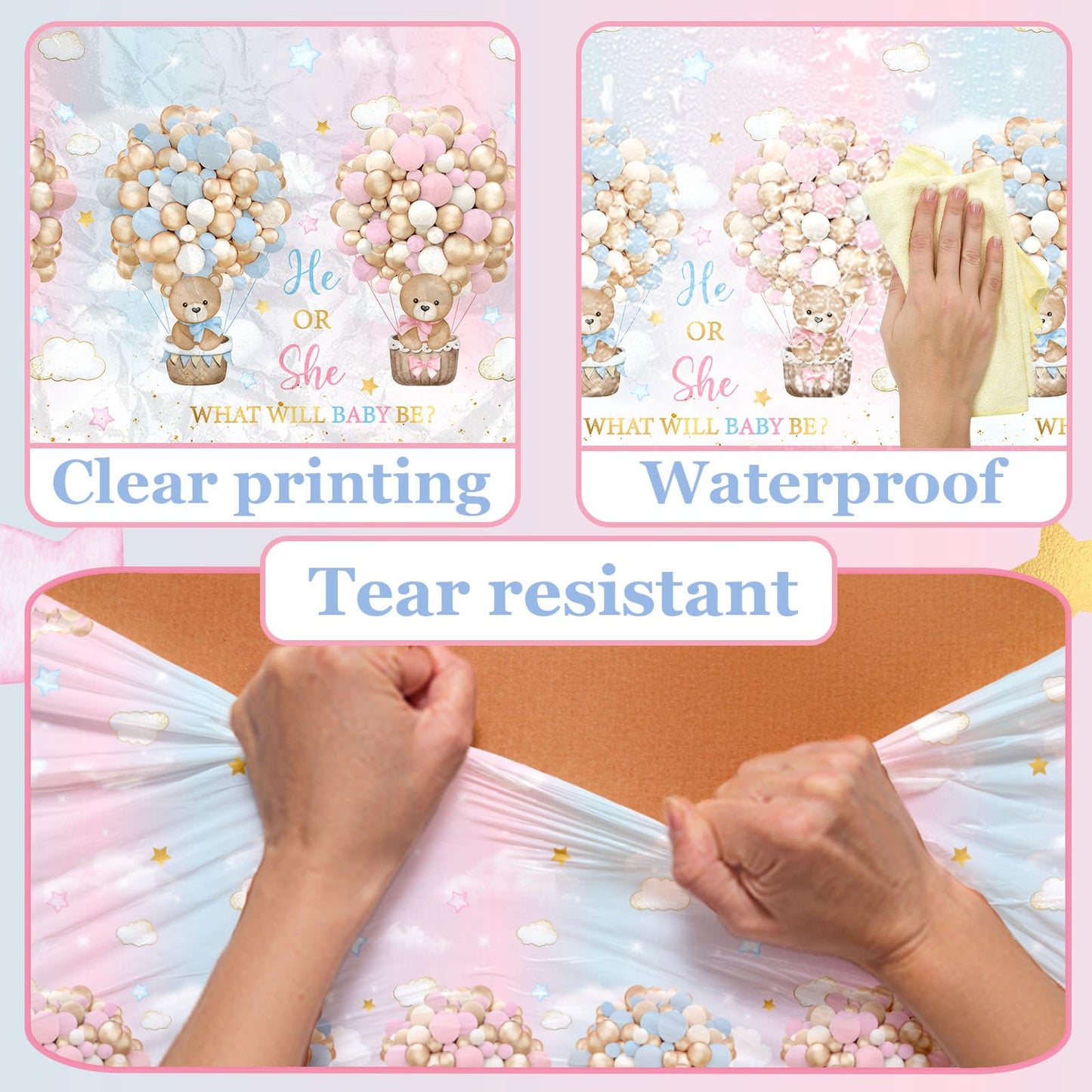 Dydamud Teddy Bear Gender Reveal Tablecloths – 3-Pack Pink & Blue, Bear Theme Party Favors