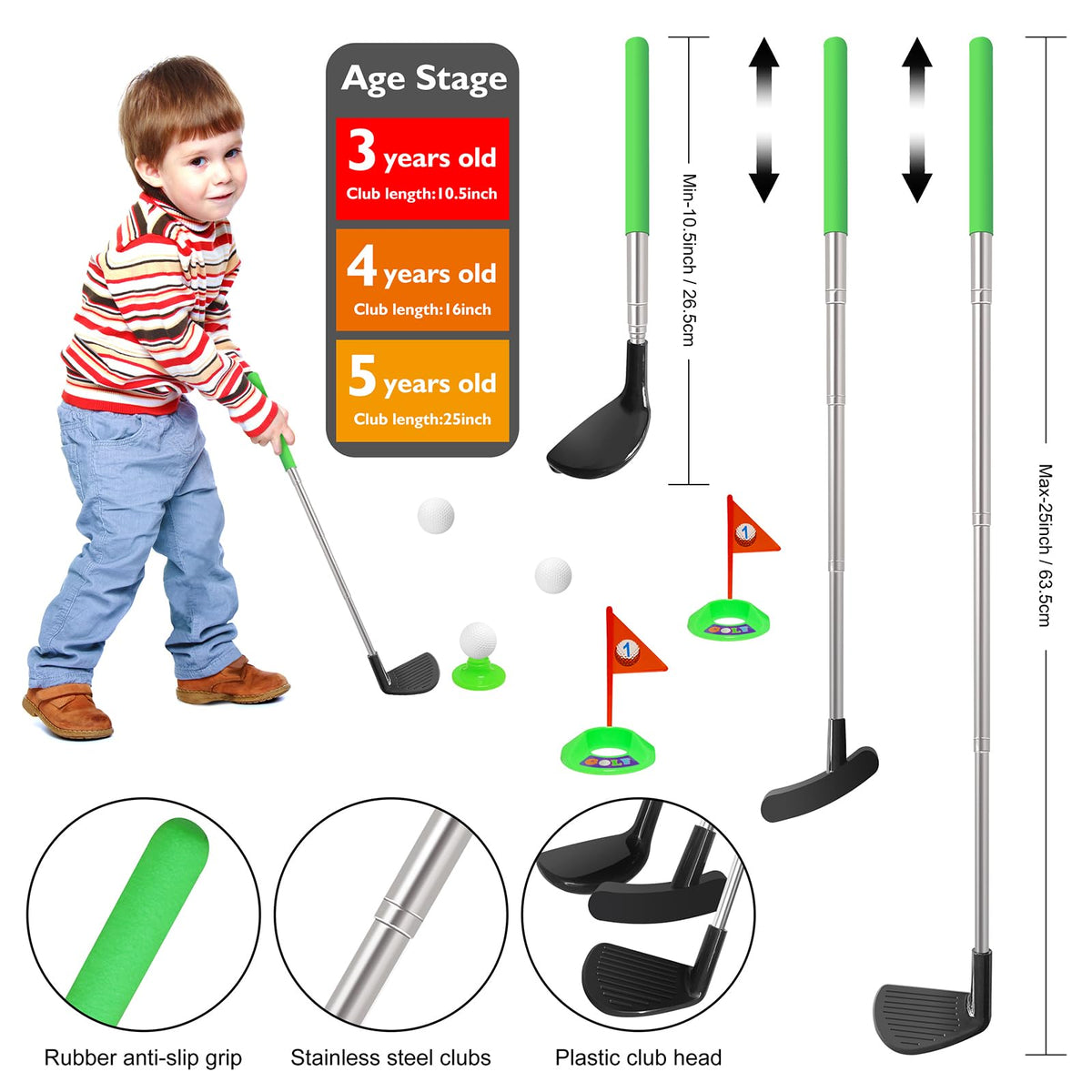 Dyienocs Kids Golf Clubs Set – Retractable Toy Golf for Toddlers