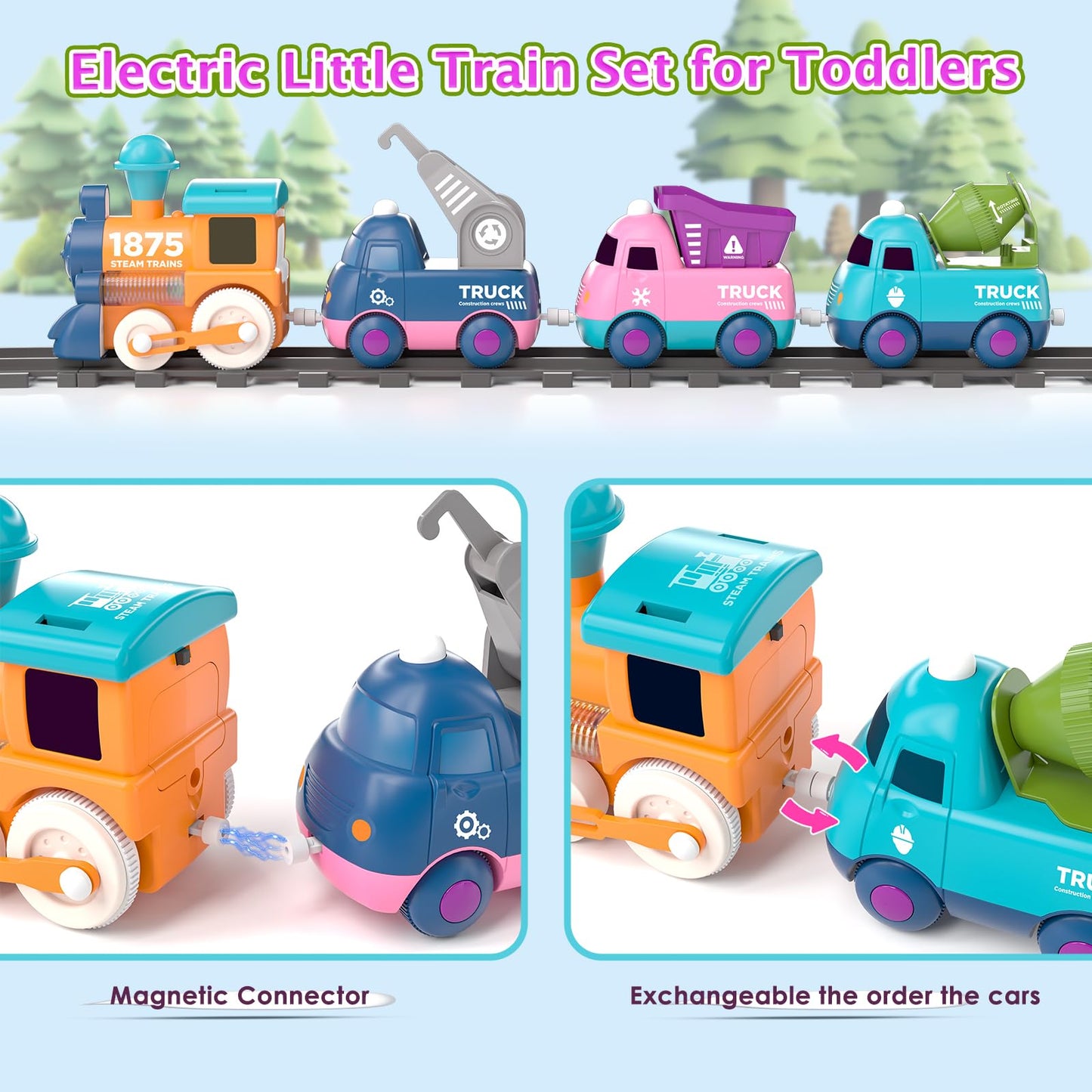 Dynffur Train Set for Toddlers — Light-Up Locomotive, Tracks & Kids Train Toy Gift