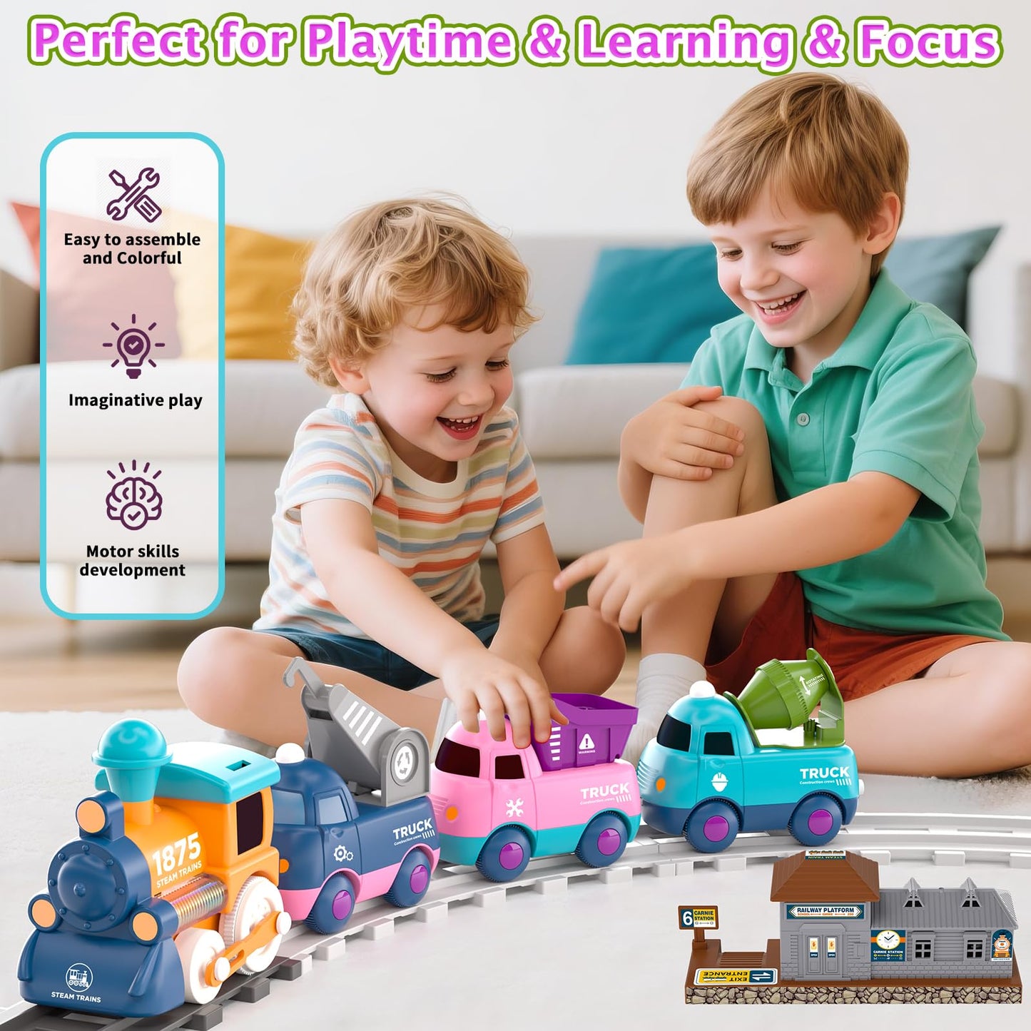 Dynffur Train Set for Toddlers — Light-Up Locomotive, Tracks & Kids Train Toy Gift